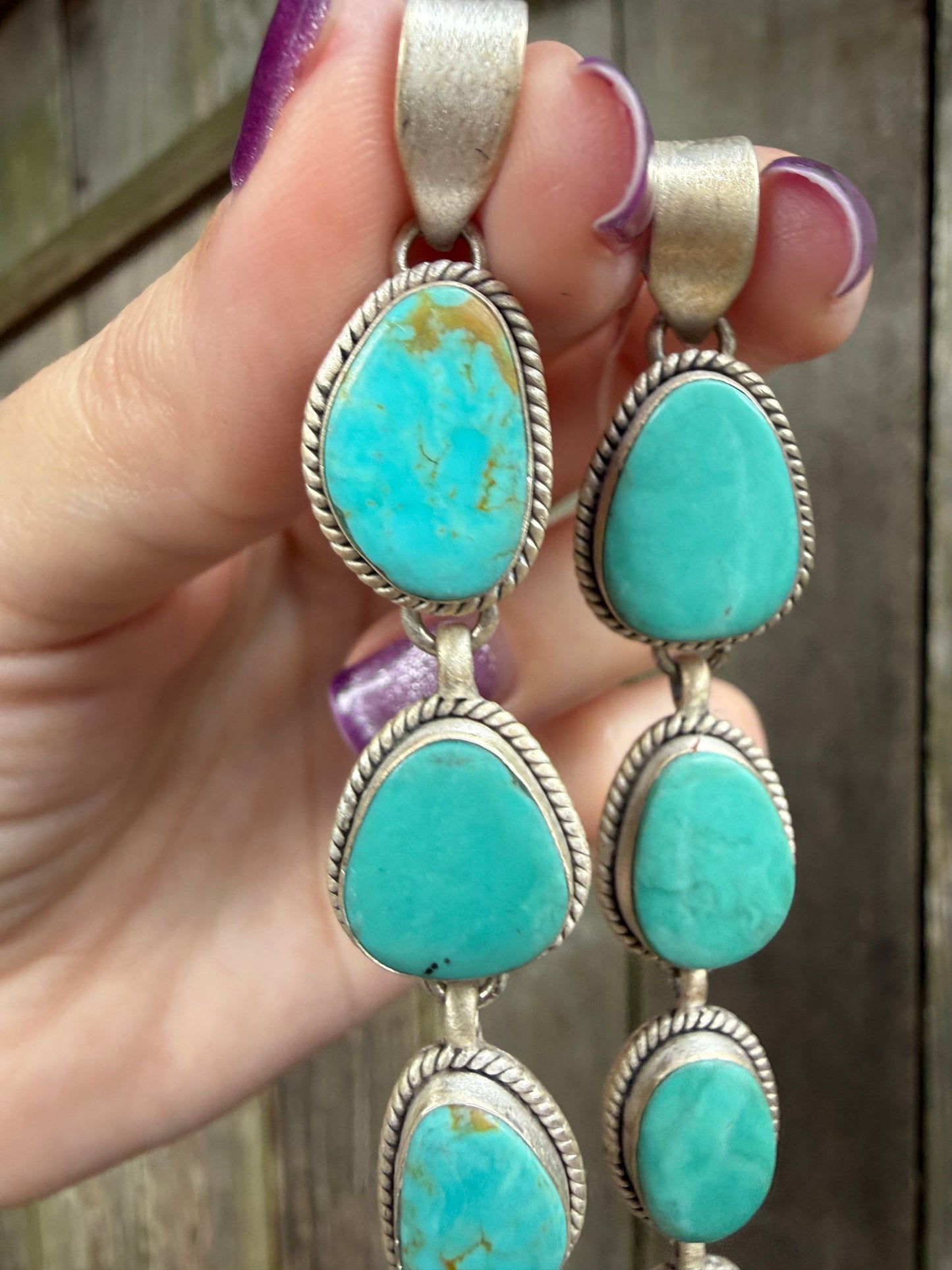 Turquoise 5 Stone Lariat Sterling Silver Pendant