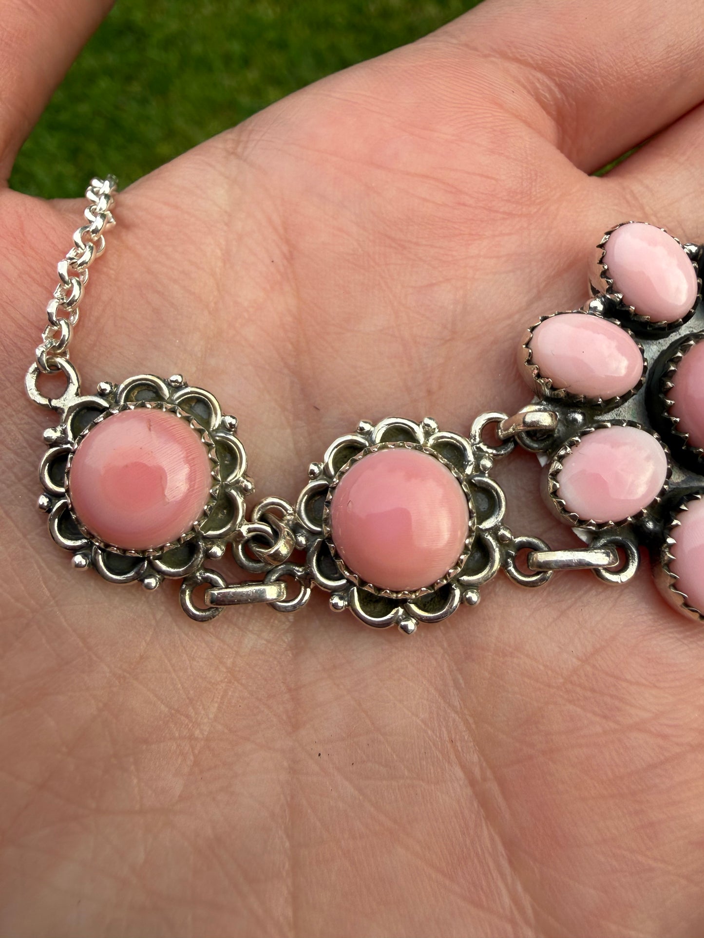 Pink Conch Full Flower Sterling Silver Choker Necklace