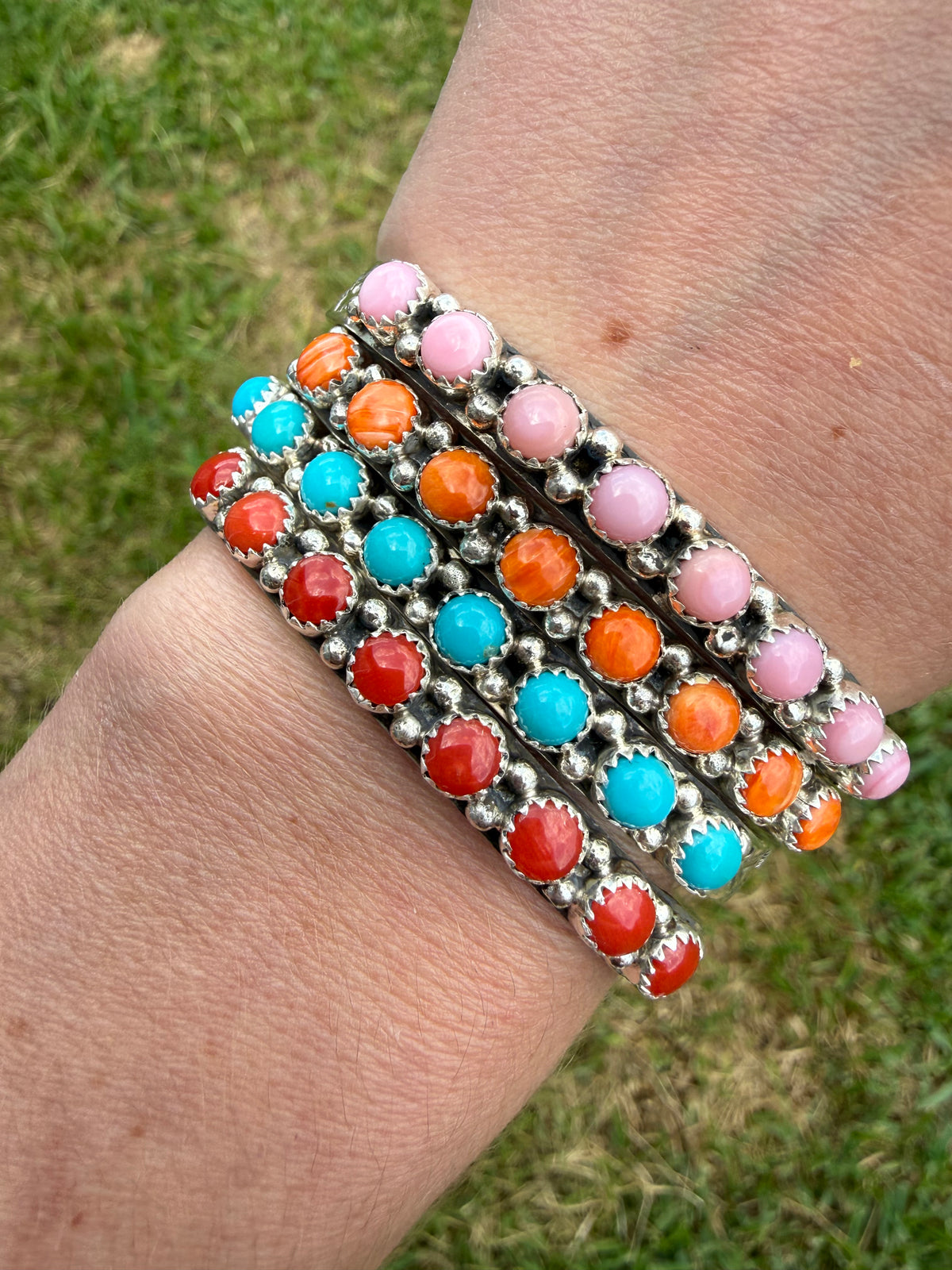 Navajo Turquoise or Multi Stone half Infinity Stone Sterling Silver Cuff