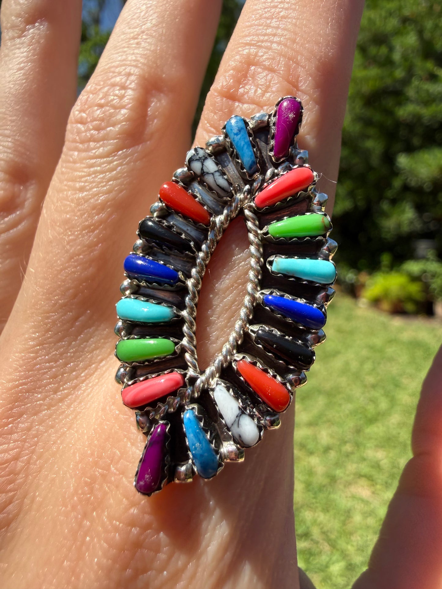 Navajo Multi Stone Cluster Sterling Silver Ring - SIZE 8.5