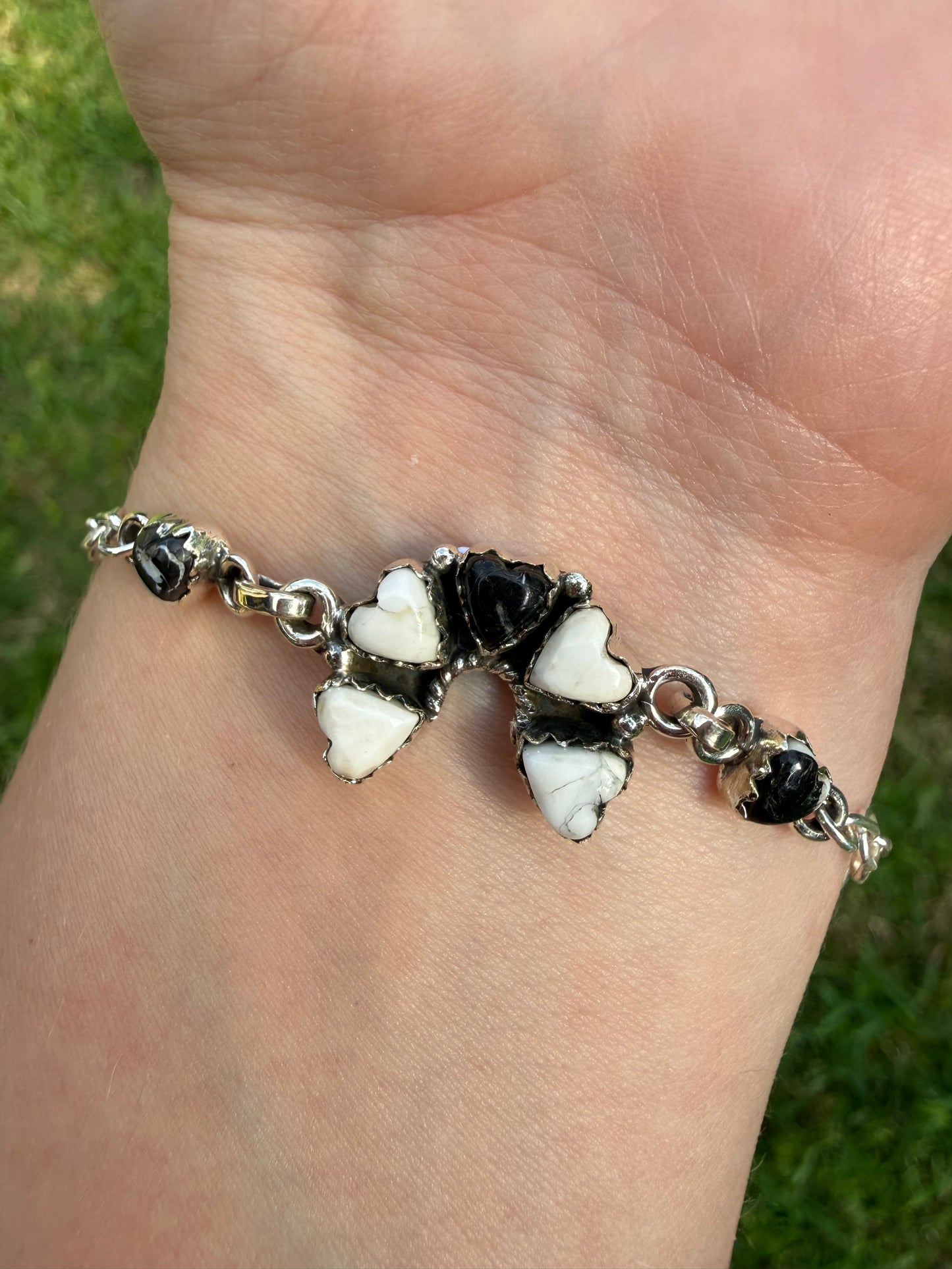 White Buffalo Unique Sterling Silver Naja Heart Bracelet or Half Cluster Moon Necklace