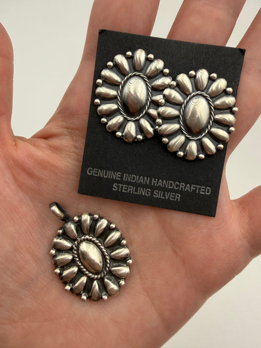 Native All Sterling Silver Flower Pendant or Earrings by Jimson Belin