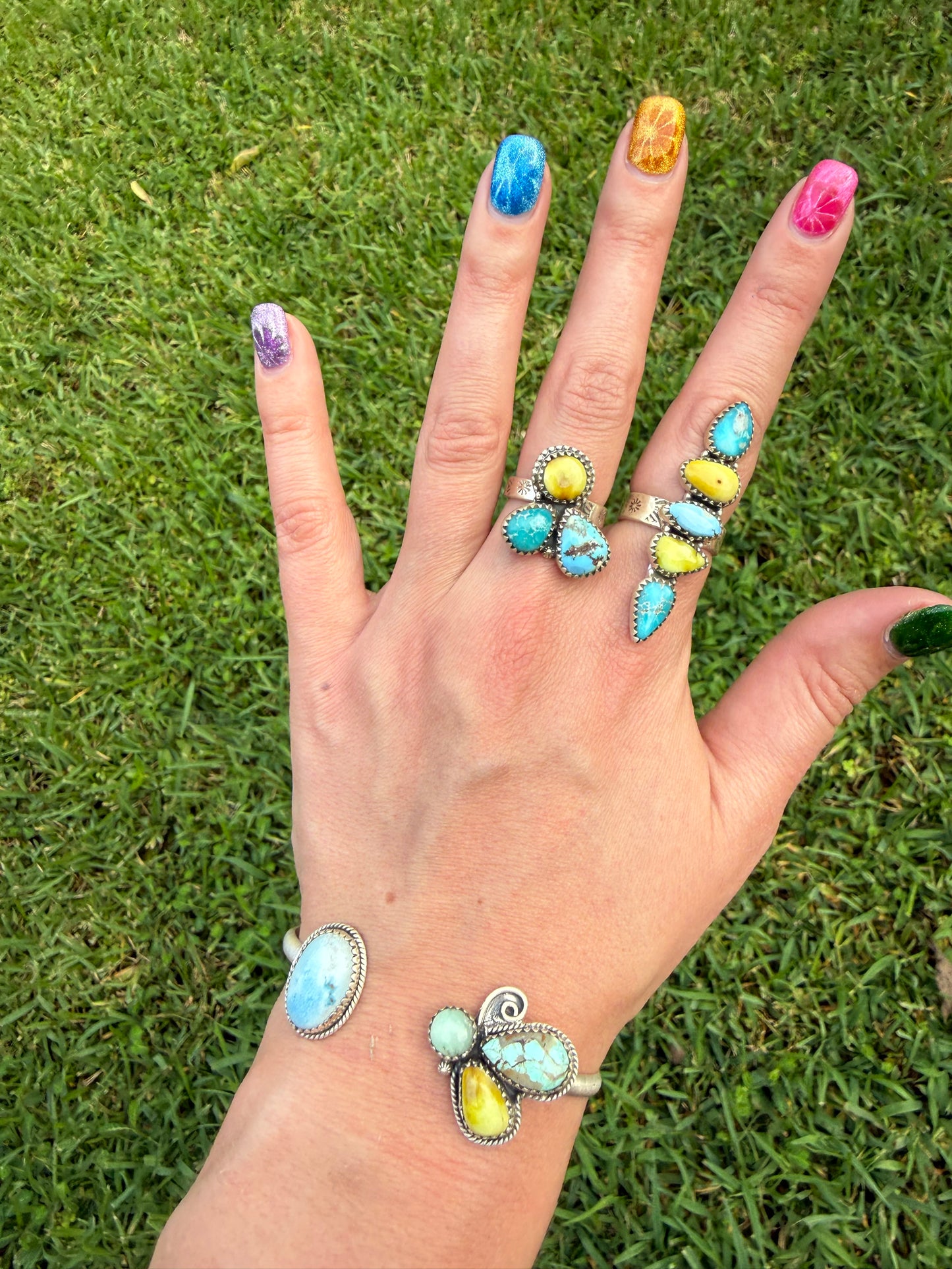 Palomino, Whitewater, and Golden Hills Mixed Stone Adjustable Rings or Cuff Bracelet