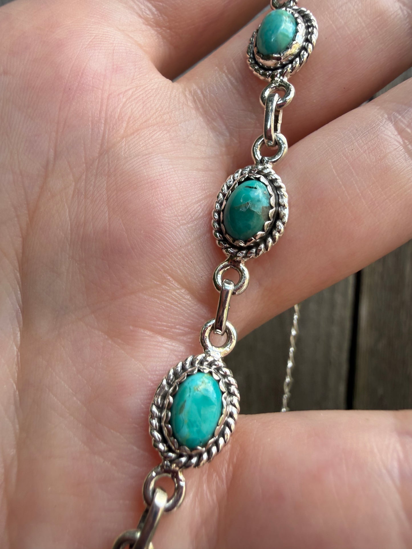 Turquoise Cluster Bar Petal Style  Sterling Silver Necklace