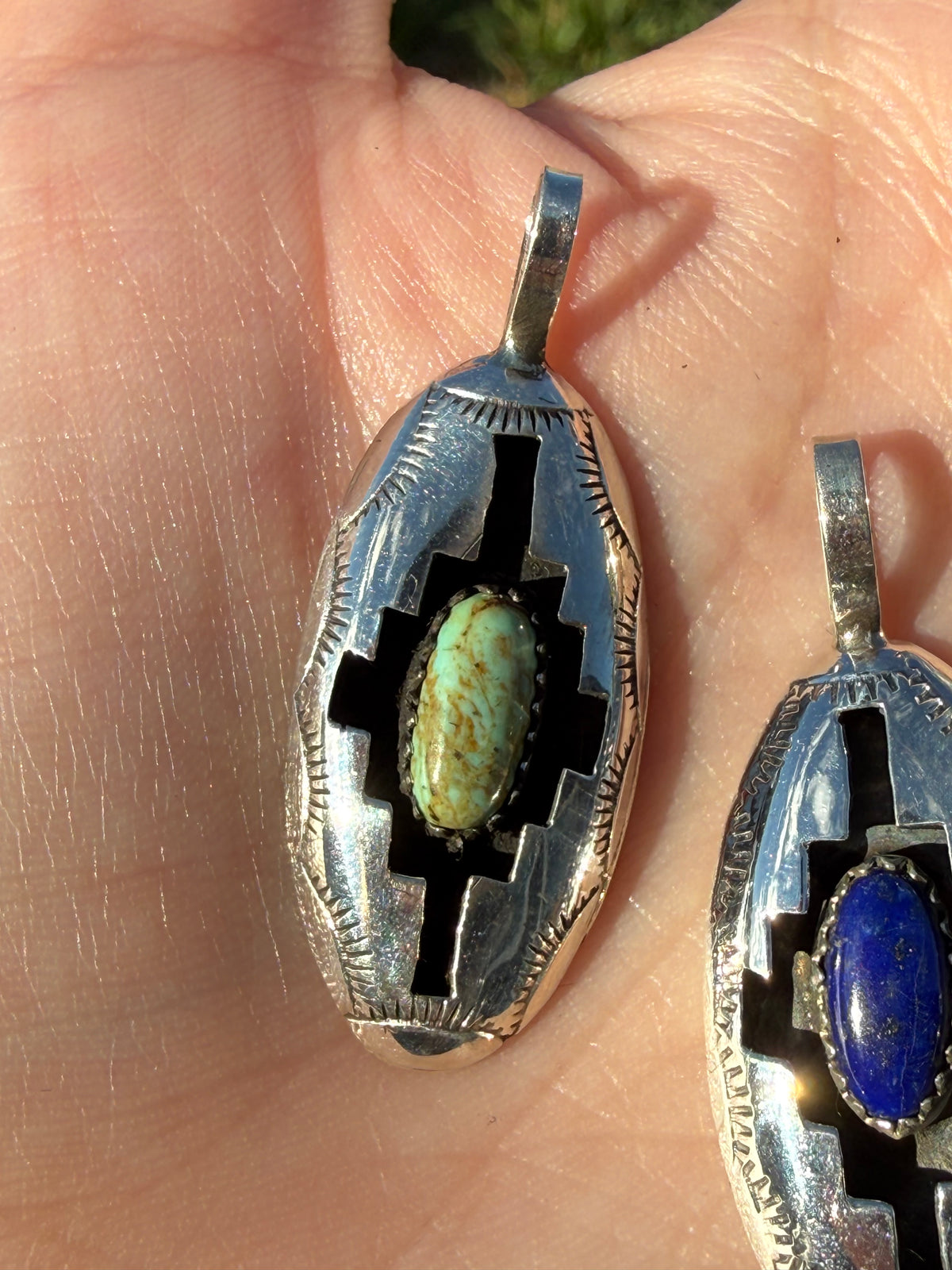 Navajo Turquoise or Lapis Sterling Silver Shadow Box Pendant