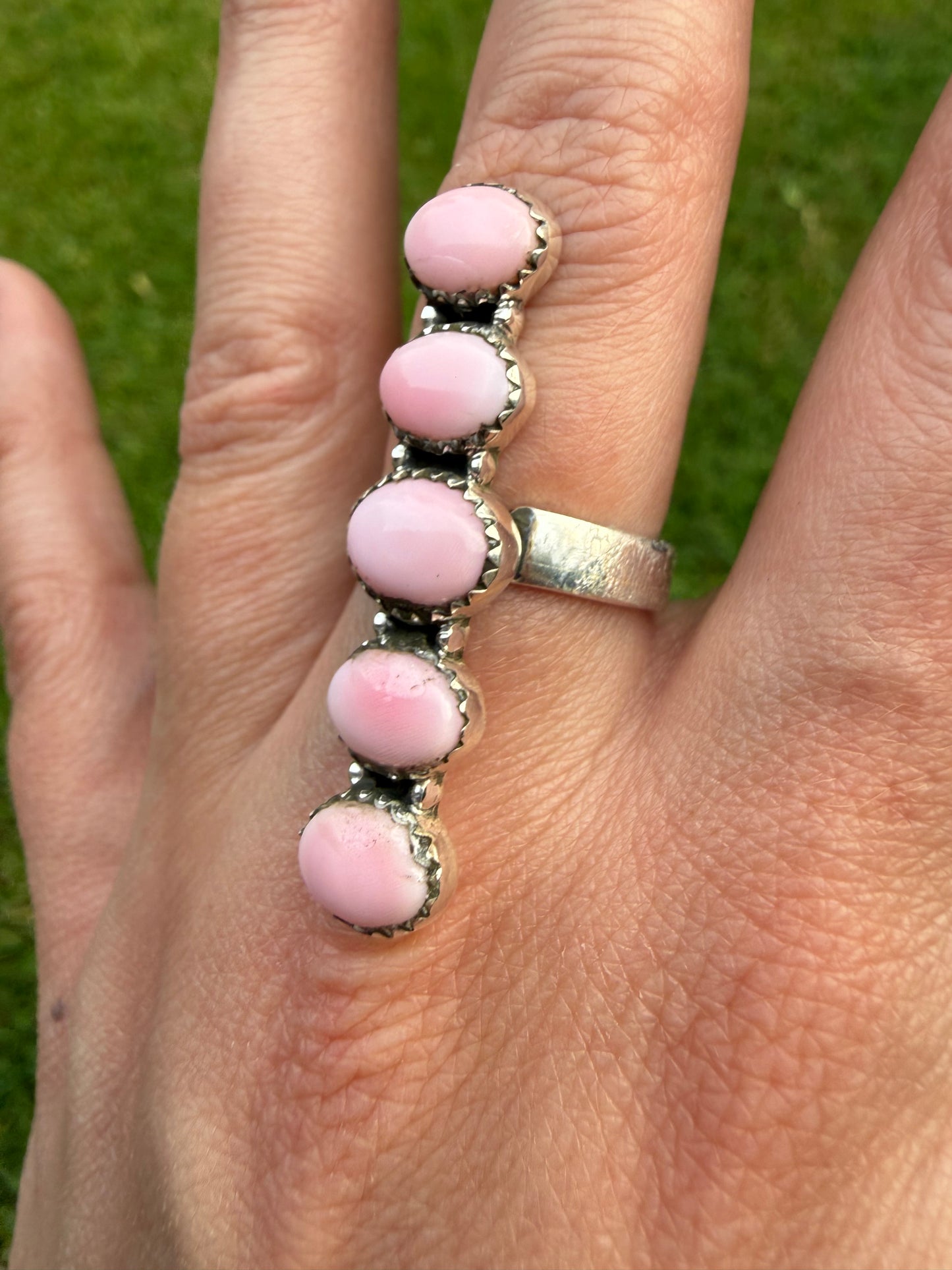 Pink Conch 5 Stone Sterling Silver Crawler Sterling Silver Ring