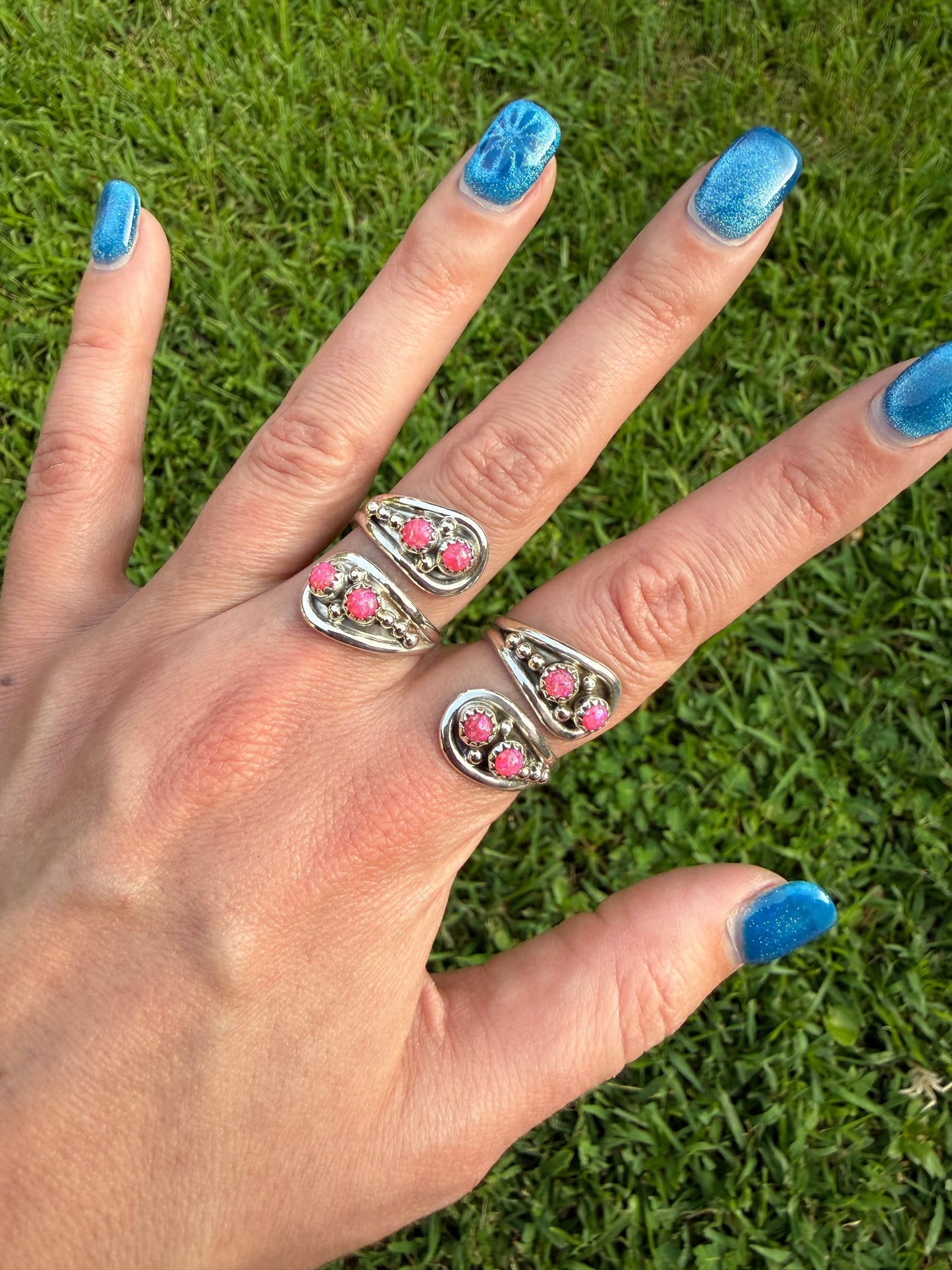 Navajo Hot Pink Balloon Opal Floater Sterling Silver Bypass Ring