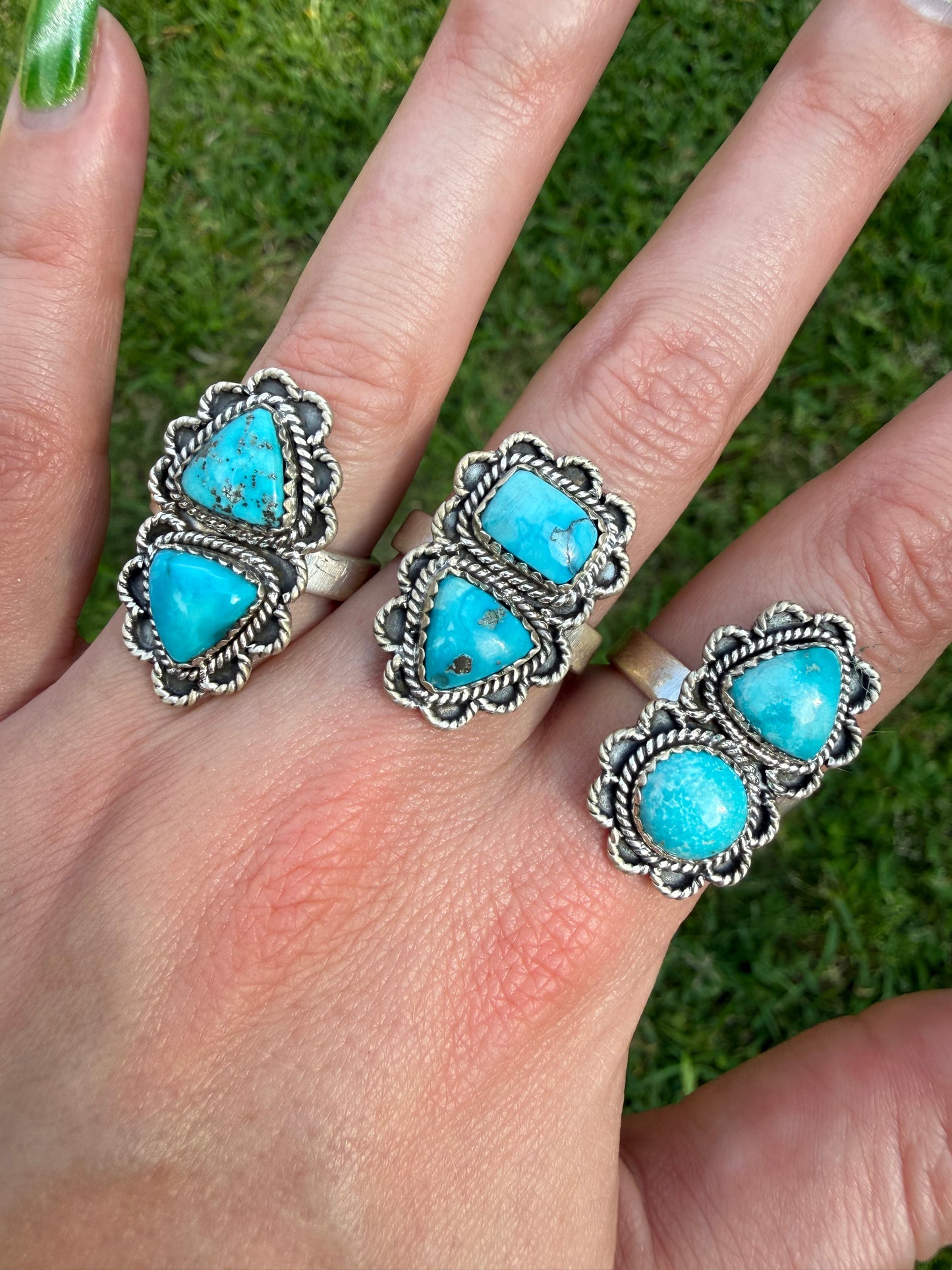 Whitewater Double Stone Flower Crawler Sterling Silver Adjustable Ring