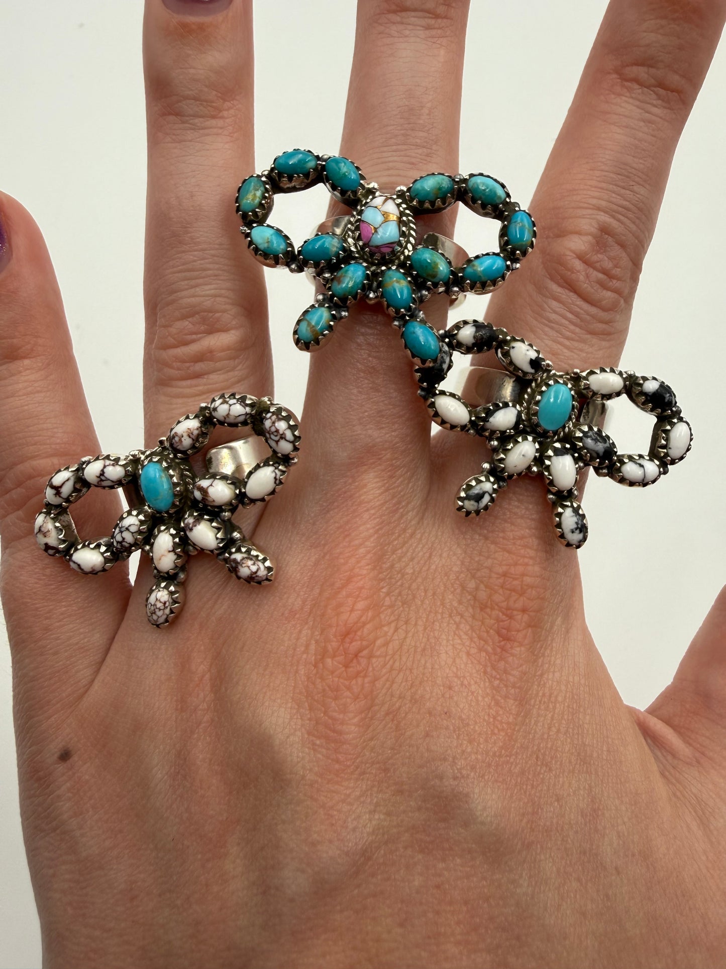 Turquoise and Multi Stone Bow Sterling Silver Adjustable Ring