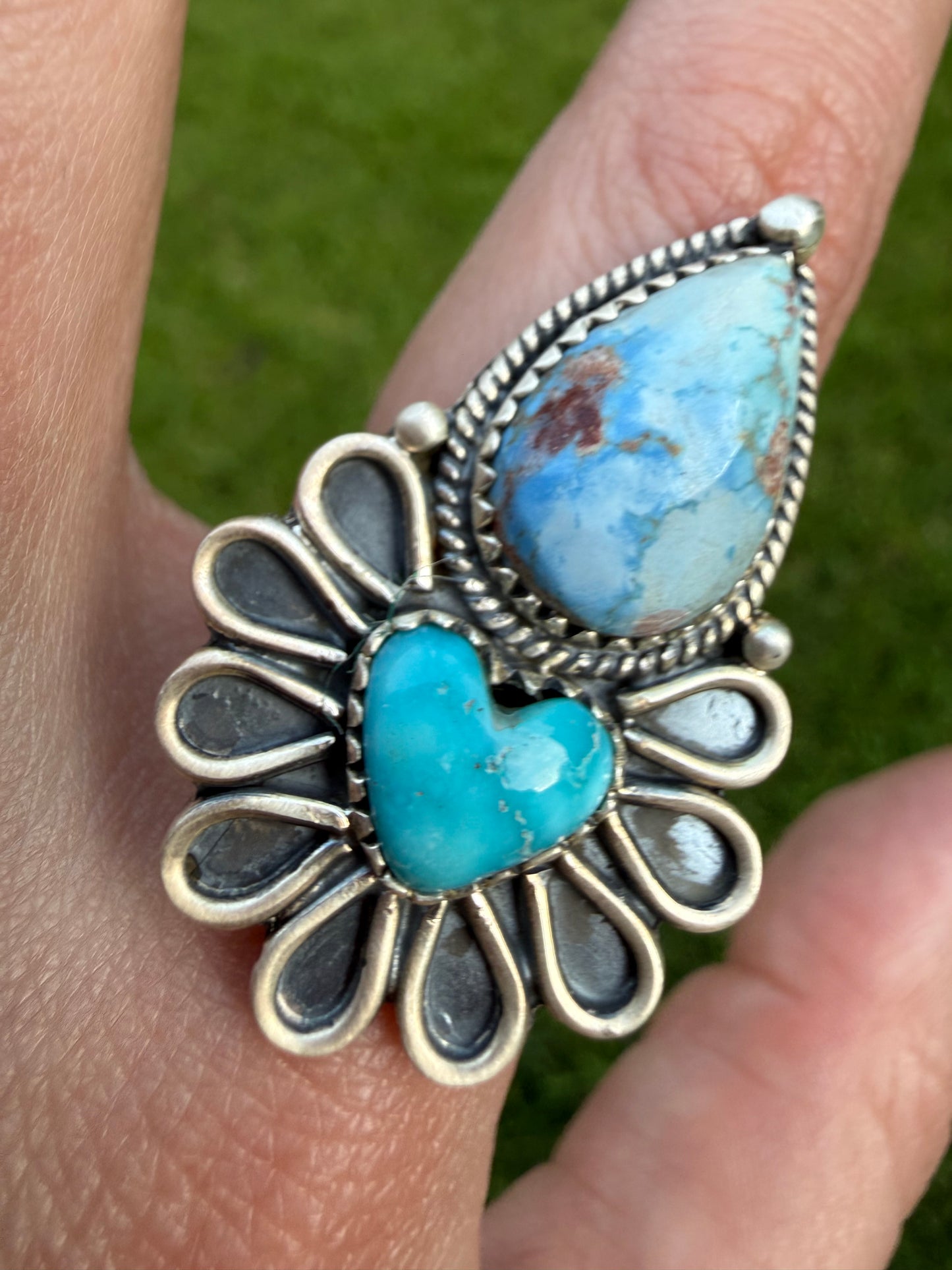 Golden Hills and Whitewater Turquoise Sterling Silver Adjustable Ring