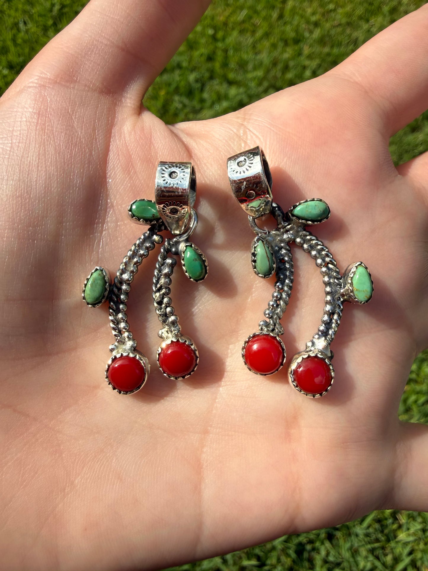 Kingman Turquoise and Red Rosarita Cherry Sterling Silver Pendant
