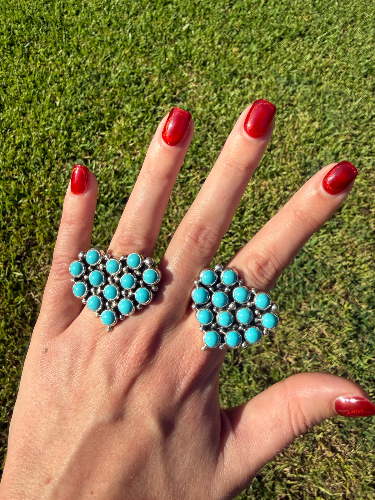 Navajo Turquoise Heart Cluster Sterling Silver Ring