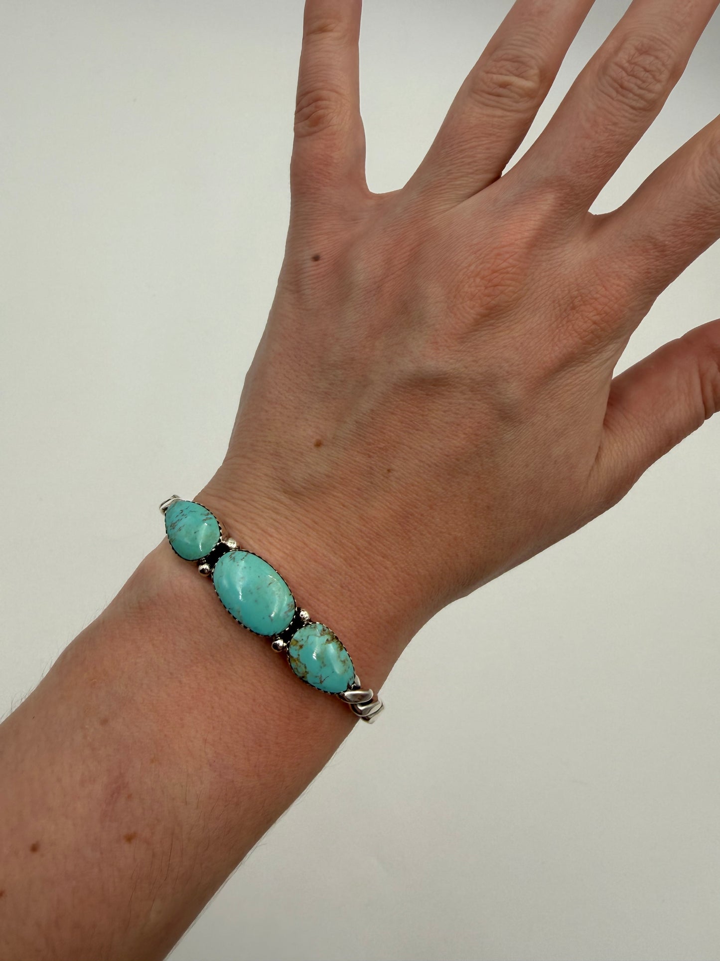 Native Turquoise Triple Stone Sterling Silver Twisted Cuff Bracelet