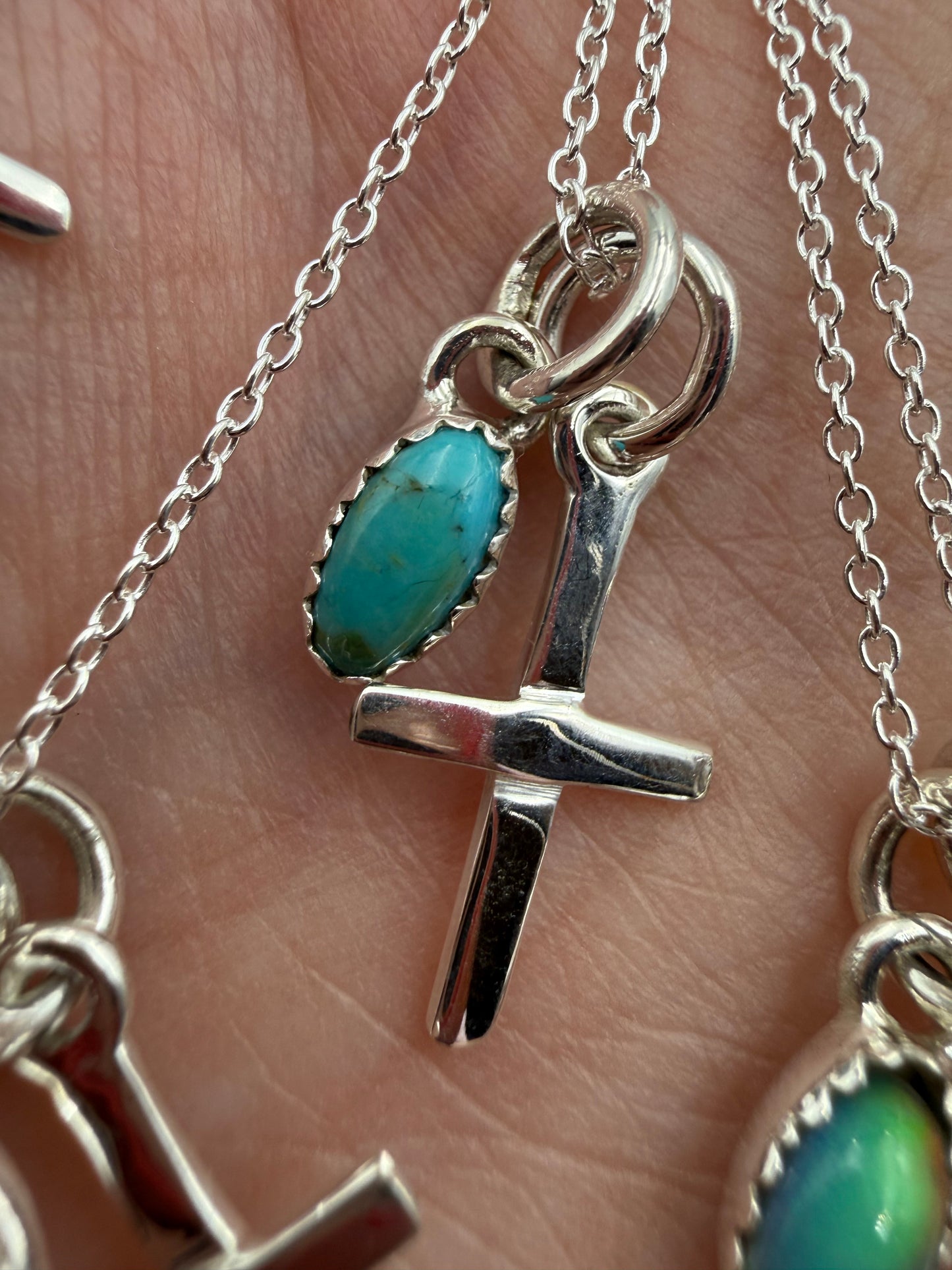 Sterling Silver Cross And Gemstone Charm Necklaces