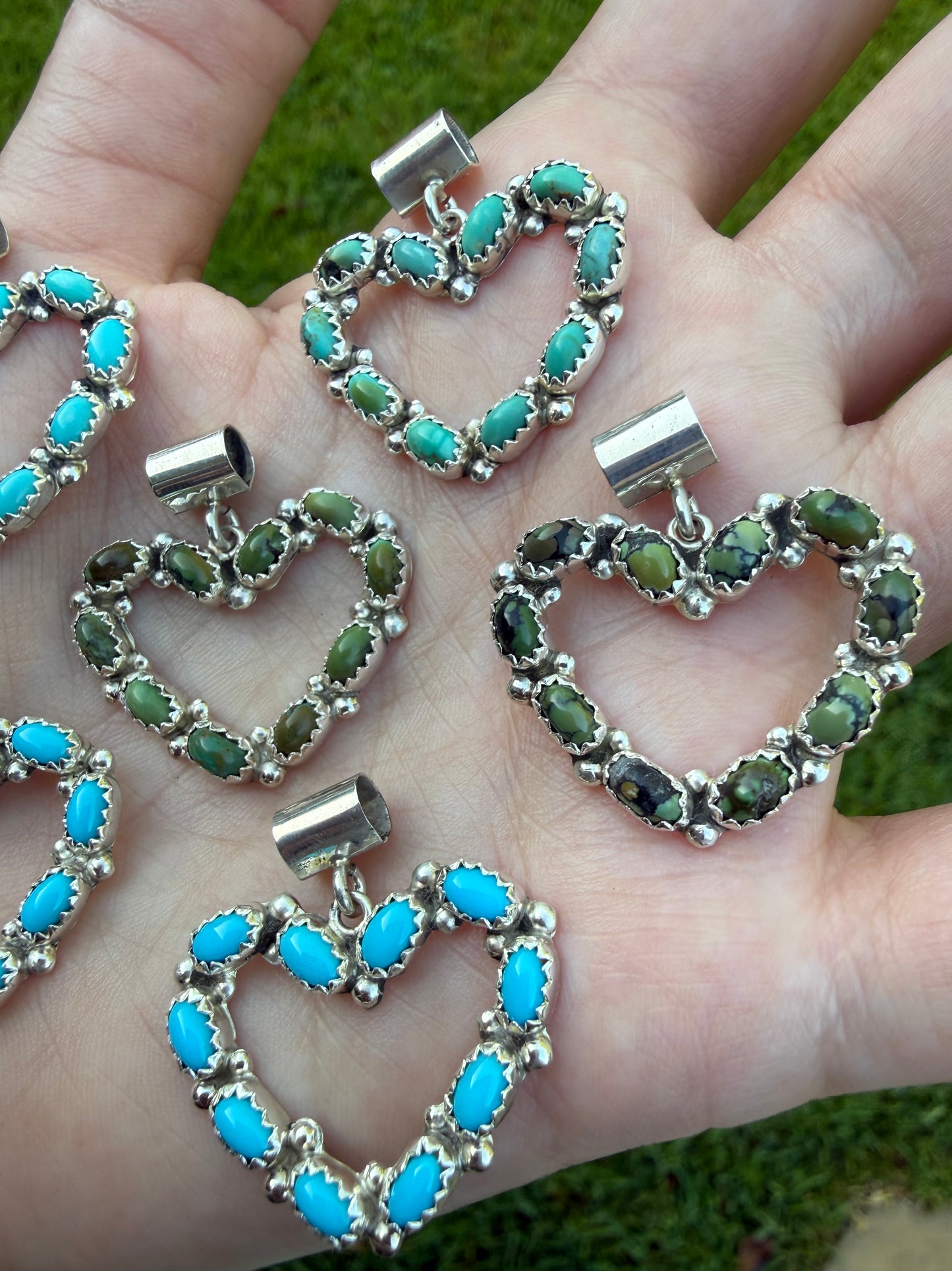 Navajo Turquoise Heart Outline Sterling Silver Pendant