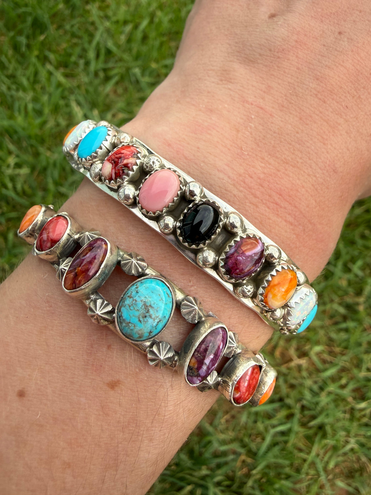 Navajo Multi Stone Colorful Rainbow Sterling Silver Cuff