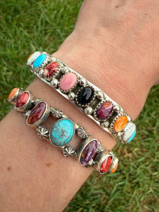 Navajo Multi Stone Colorful Rainbow Sterling Silver Cuff