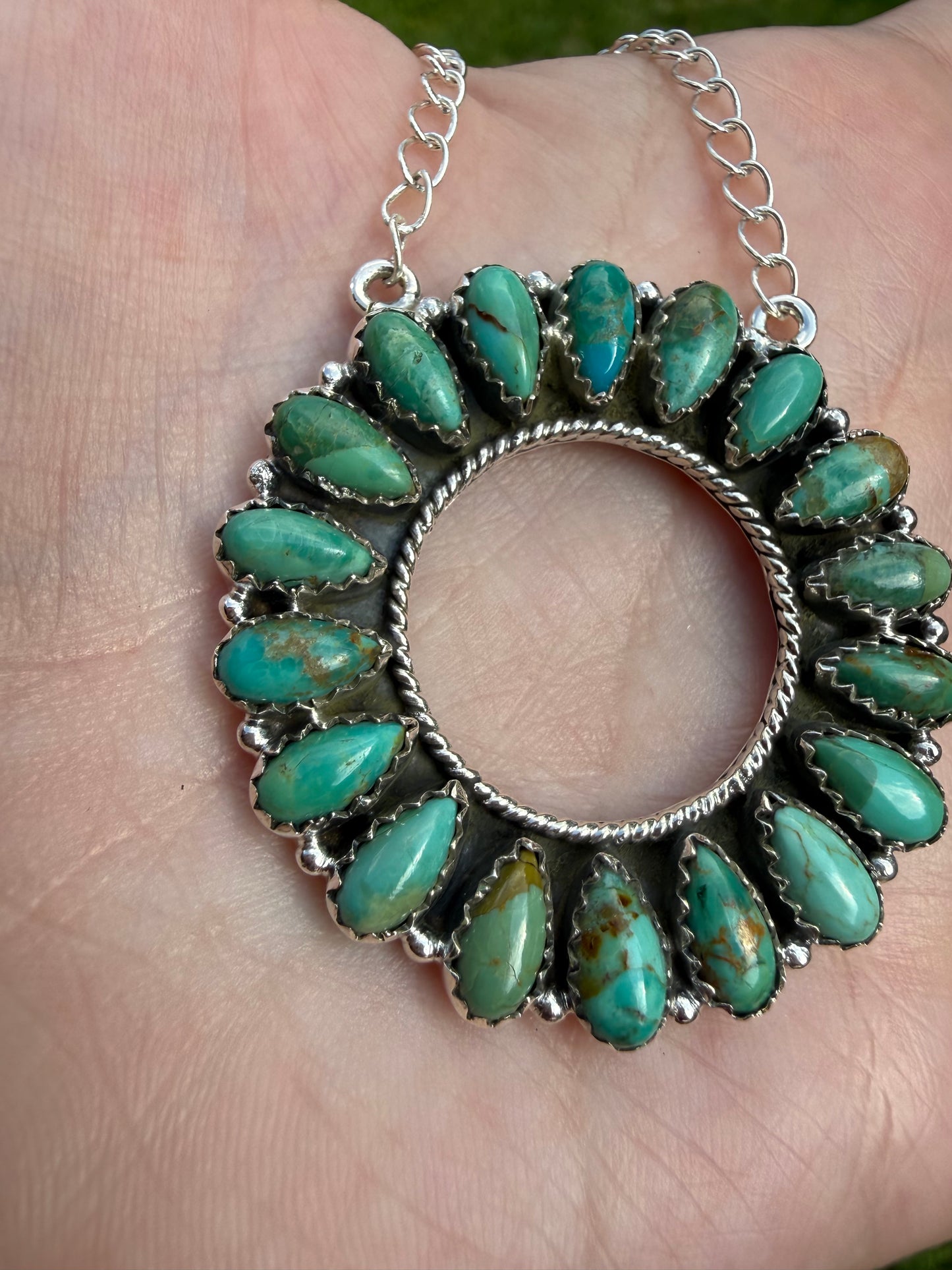 Kingman Turquoise Circle Statement Sterling Silver Necklace