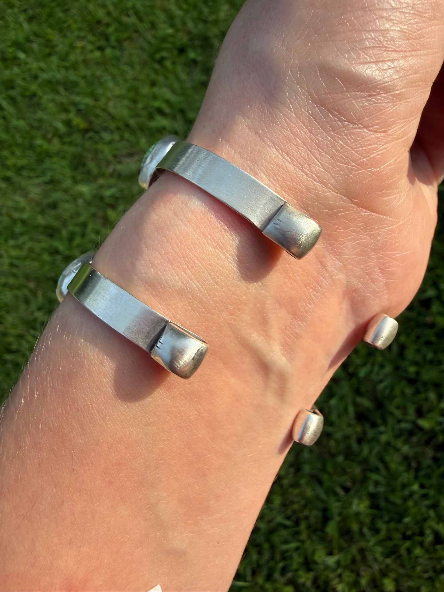 Navajo Sonoran Gold Turquoise 5 Stone Sterling Silver Cuff Bracelet