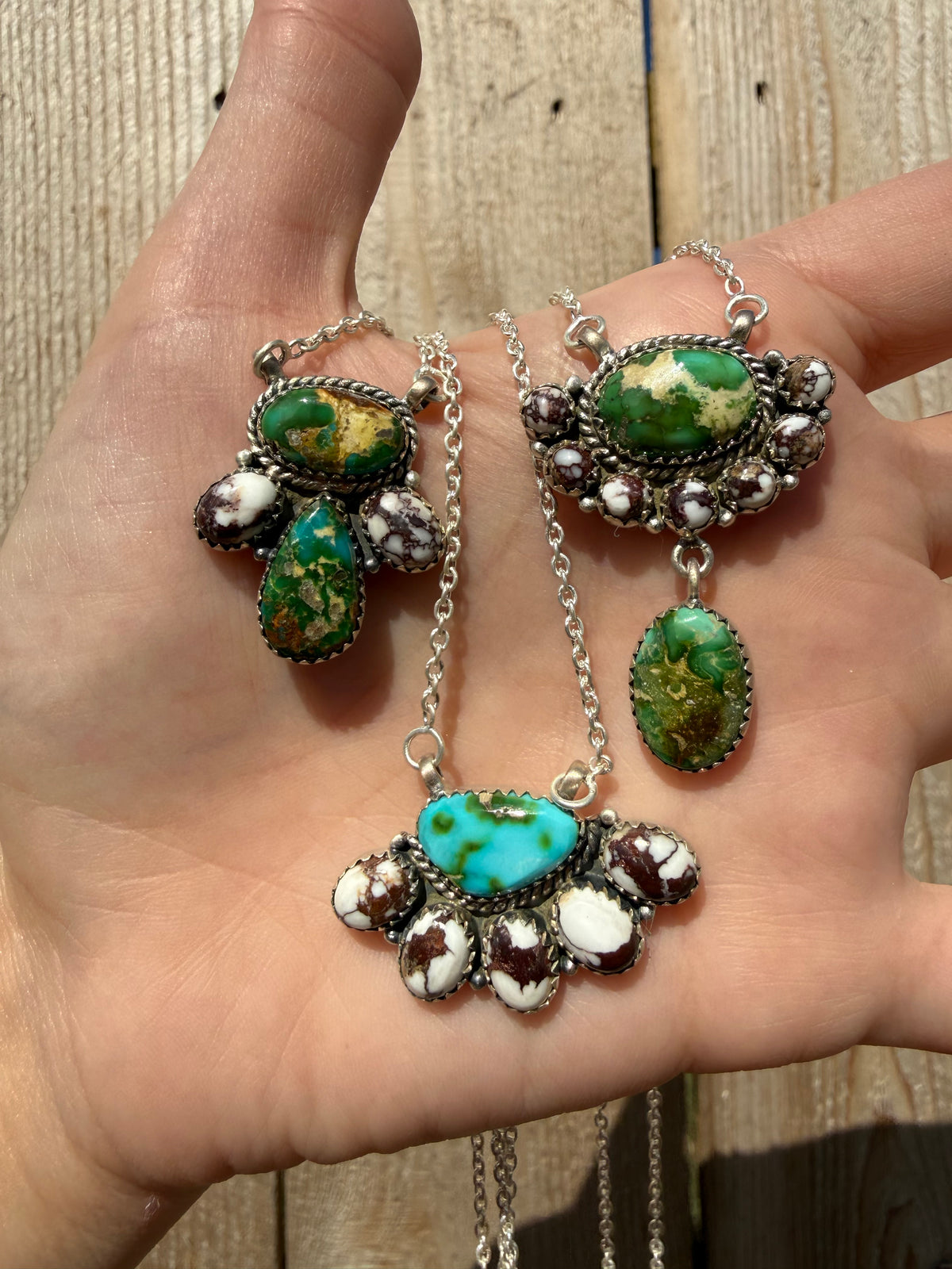 Sonoran Gold Turquoise and Wild Horse Cluster Sterling Silver Necklace