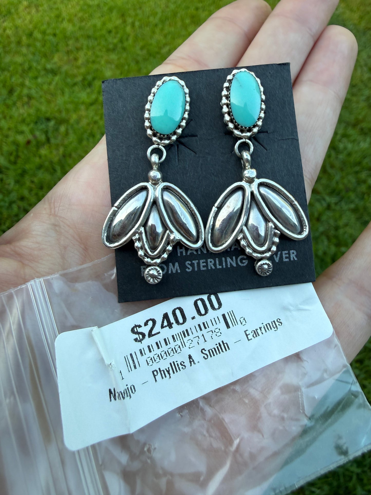 Navajo Turquoise Triple Sterling Silver Oval Drop Earring