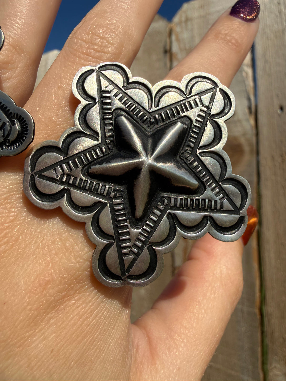 Navajo Star Concho Sterling Silver Adjustable Ring