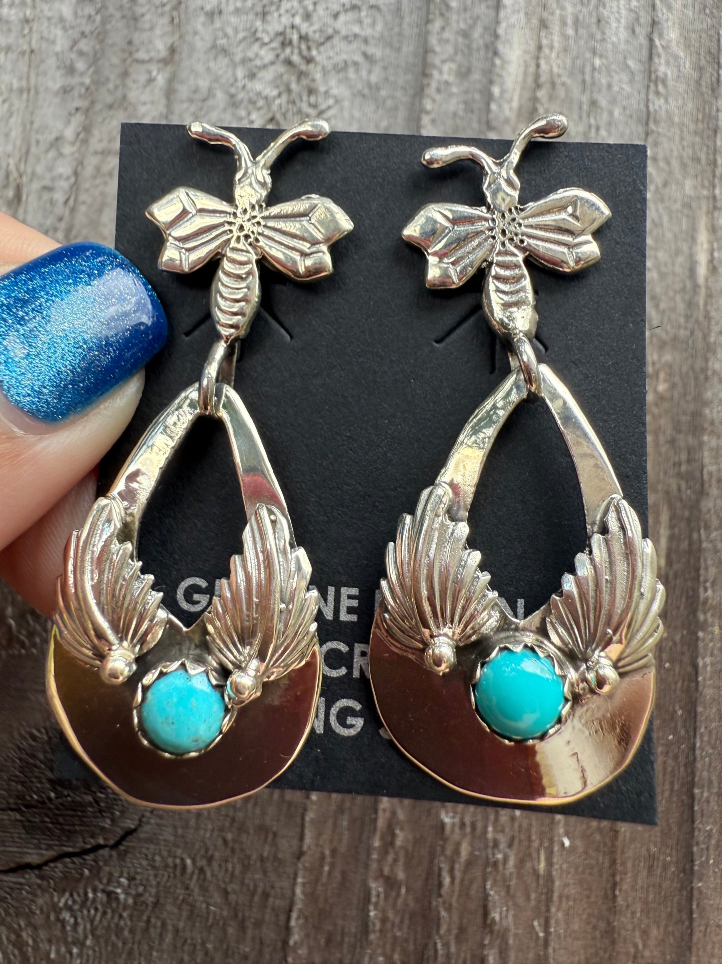 Navajo Bee Turquoise Sterling Silver Earrings