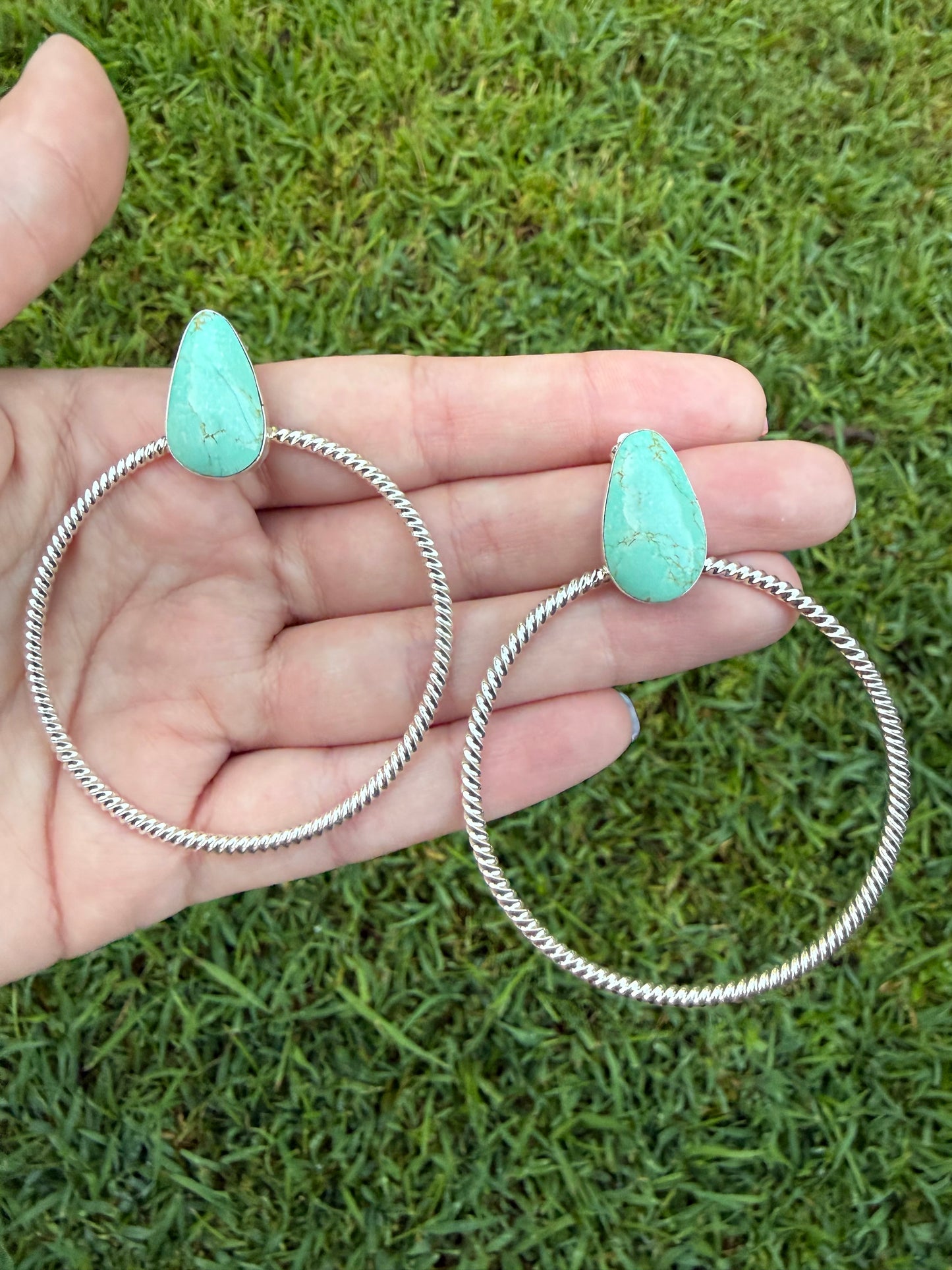 Navajo Turquoise Hoop Sterling Silver Stud Earrings