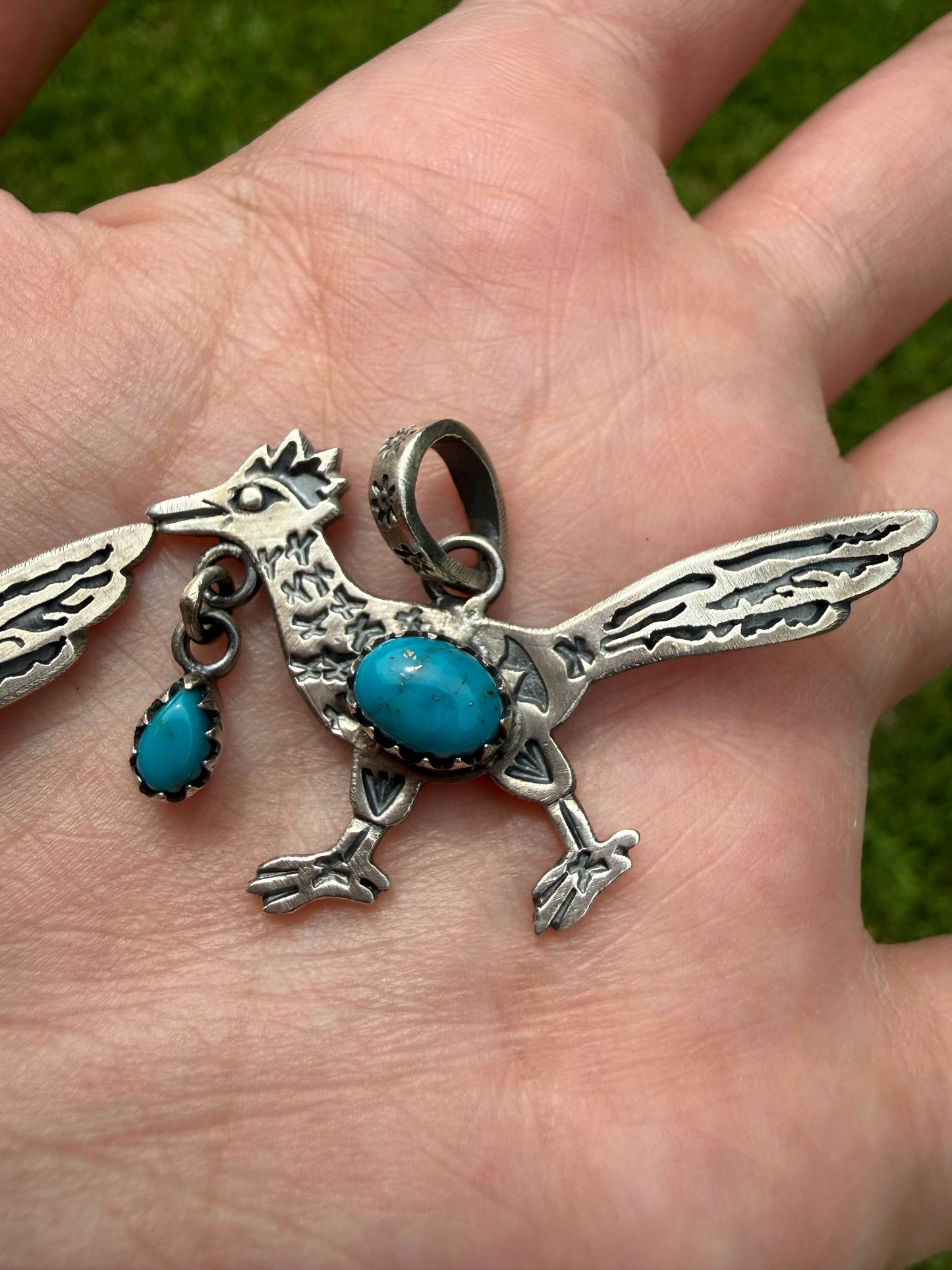 Turquoise Road Runner Sterling Silver Pendant