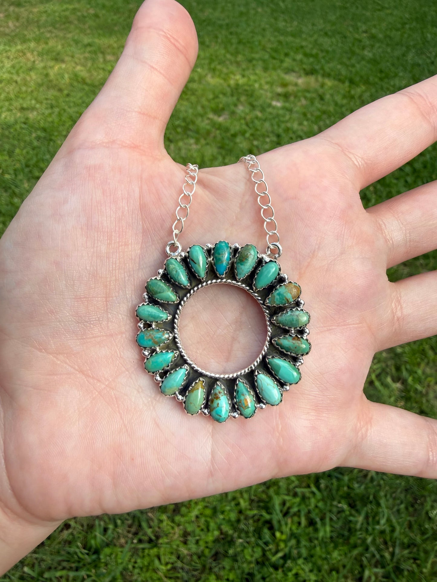 Kingman Turquoise Circle Statement Sterling Silver Necklace