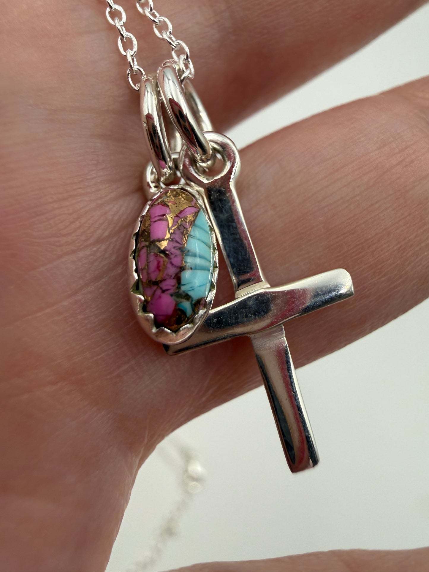 Sterling Silver Cross And Gemstone Charm Necklaces
