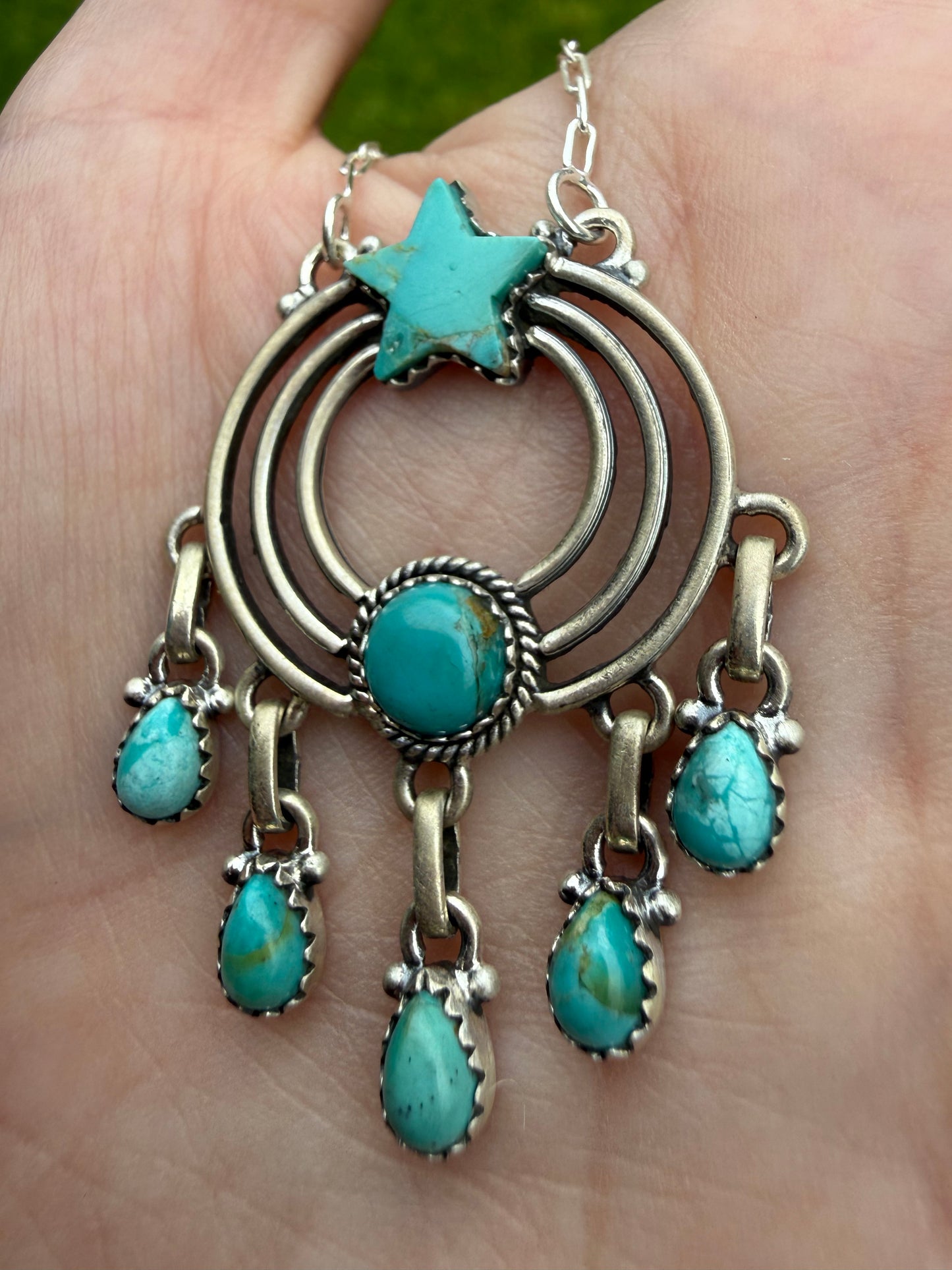 Turquoise Star Dream Catcher Sterling Silver Necklace