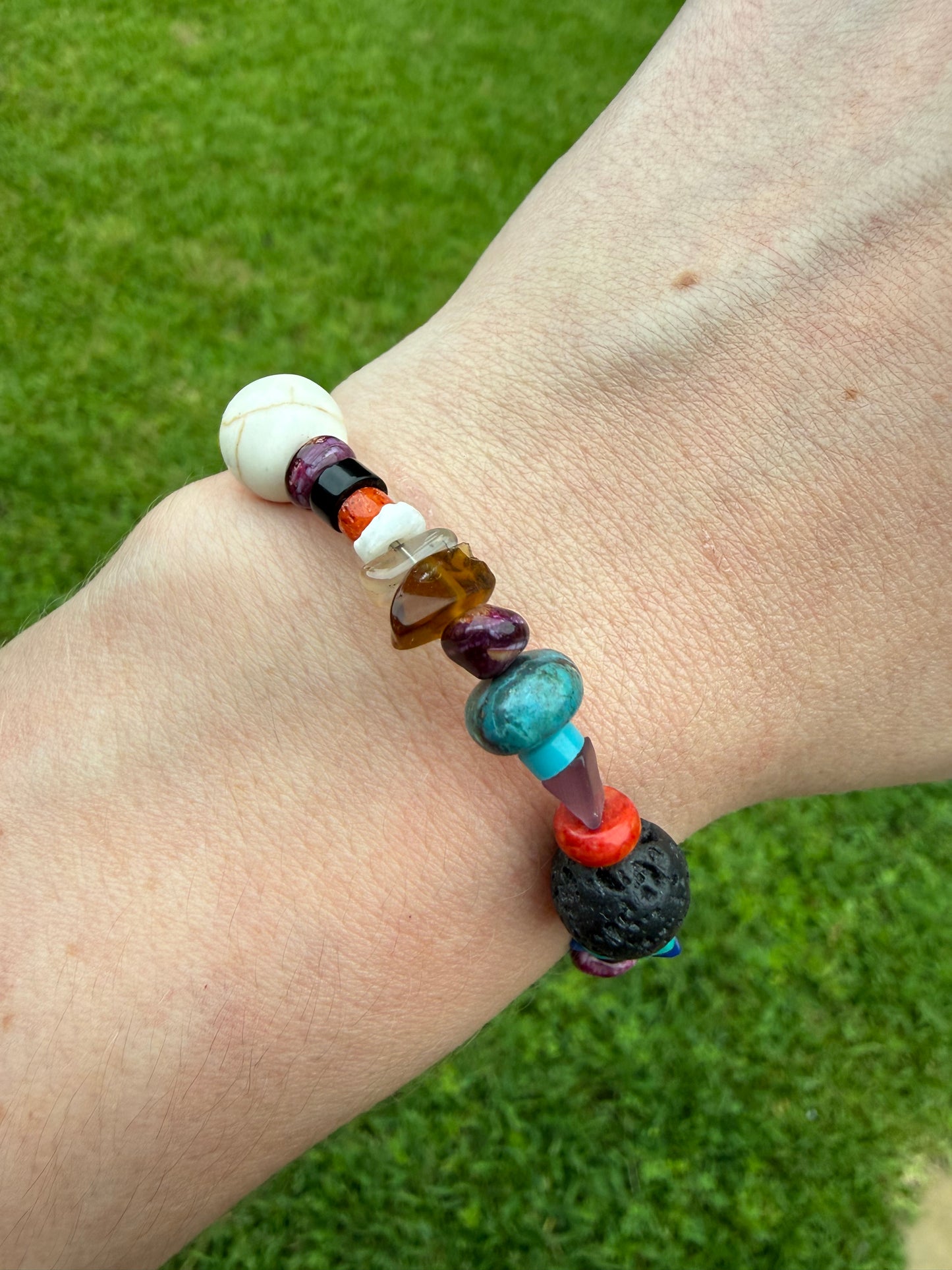 Navajo Multi Stone Memory Wire Sterling Silver Bracelet