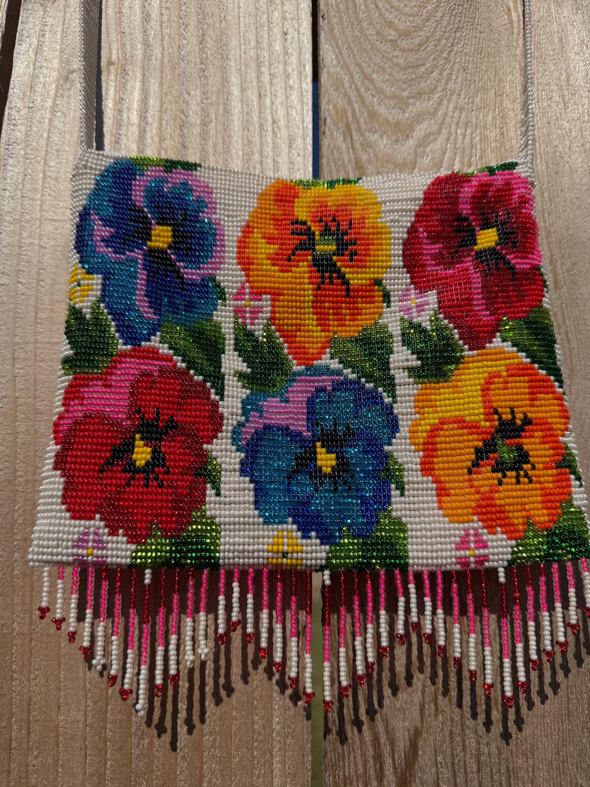 Native Beadwork Big Pansy Flower Crossbody Bag