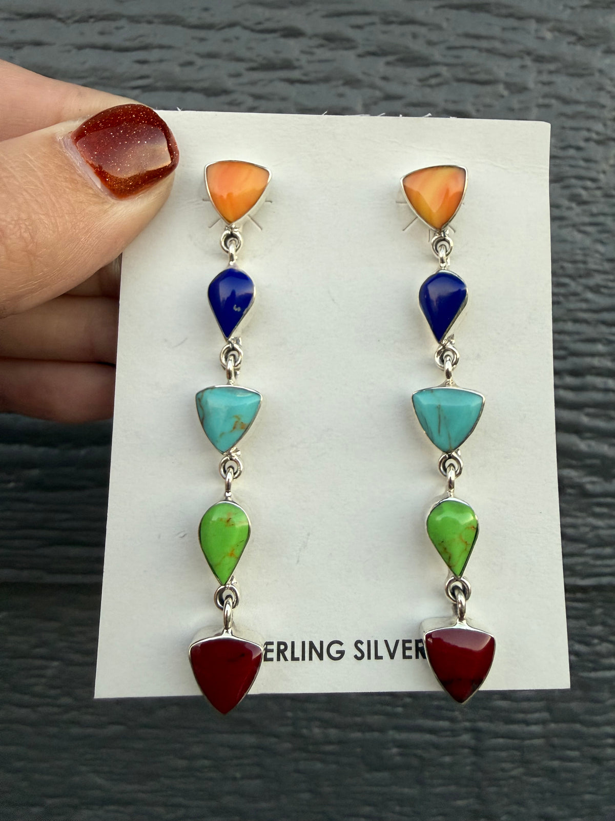 Native Multi 5 Stone Drop Sterling Silver Earrings