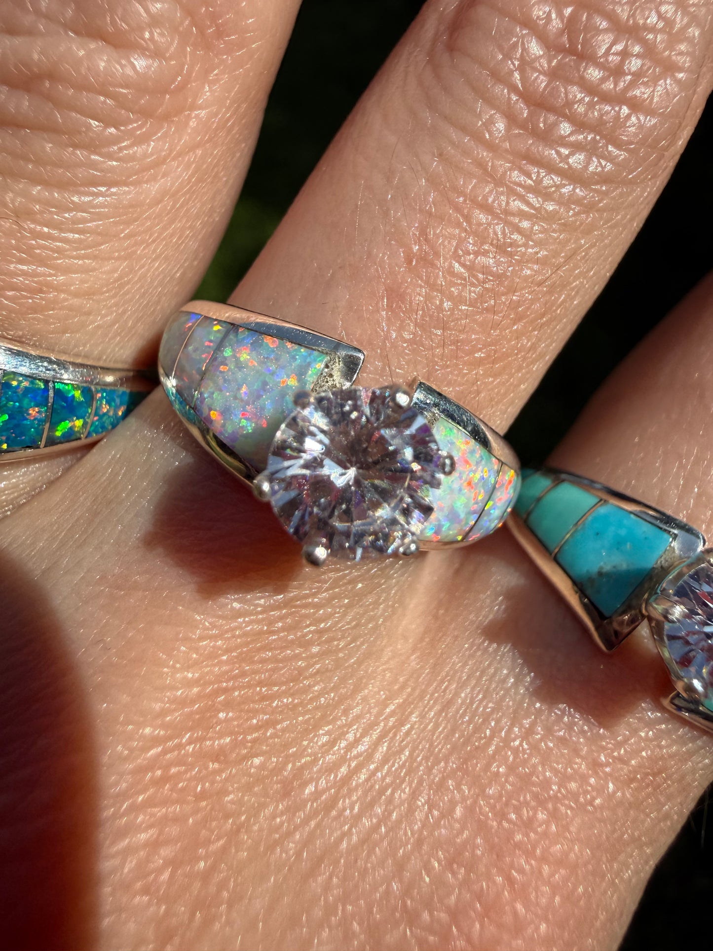 Navajo Crystal And Turquoise or Multi Stone Sterling Silver Ring
