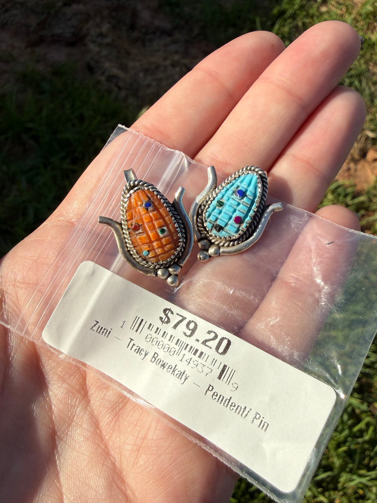 Zuni Turquoise or Spiny Corn Sterling Silver Pendant