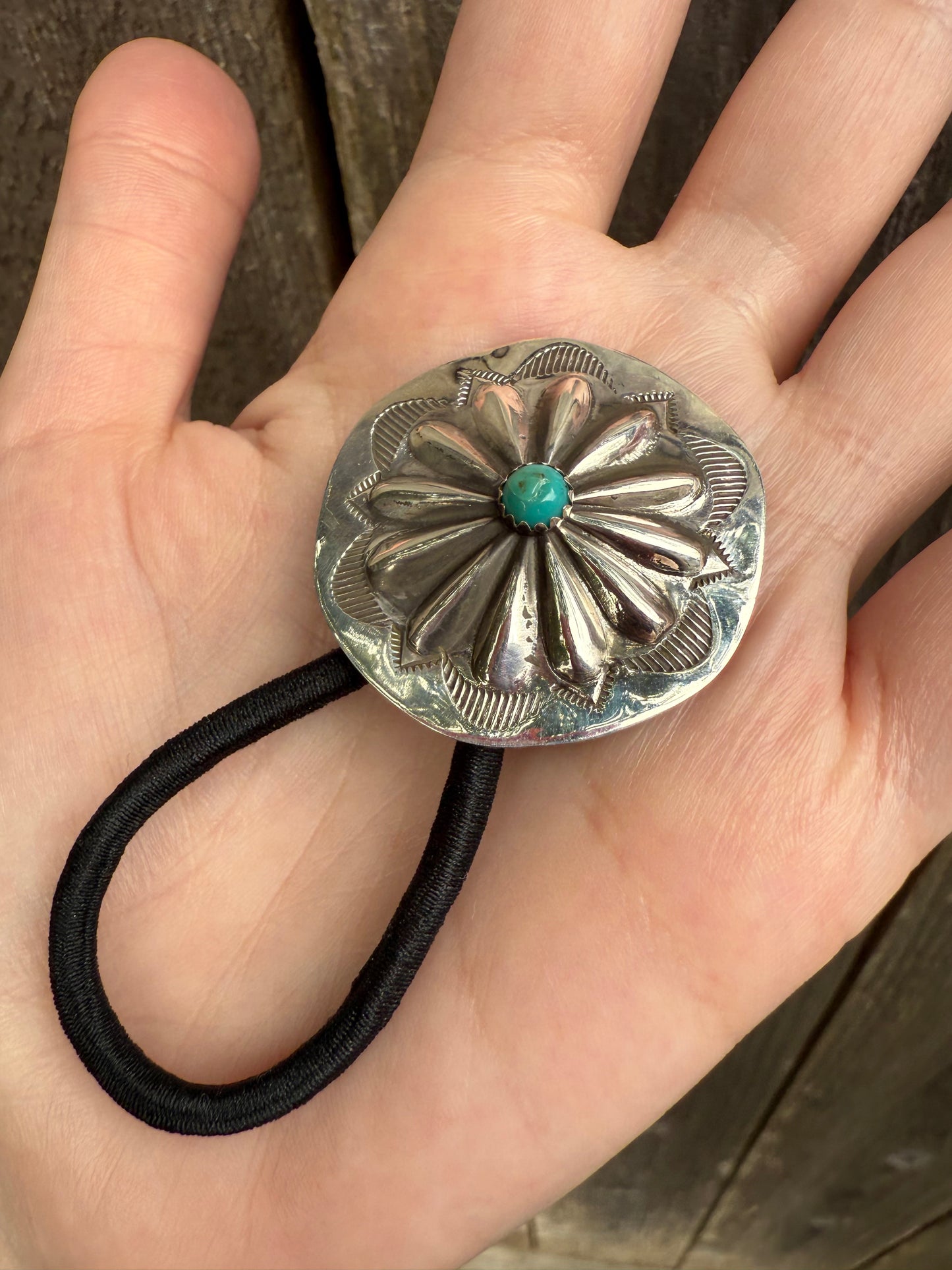 Navajo Concho Turquoise Sterling Silver Hair Tie