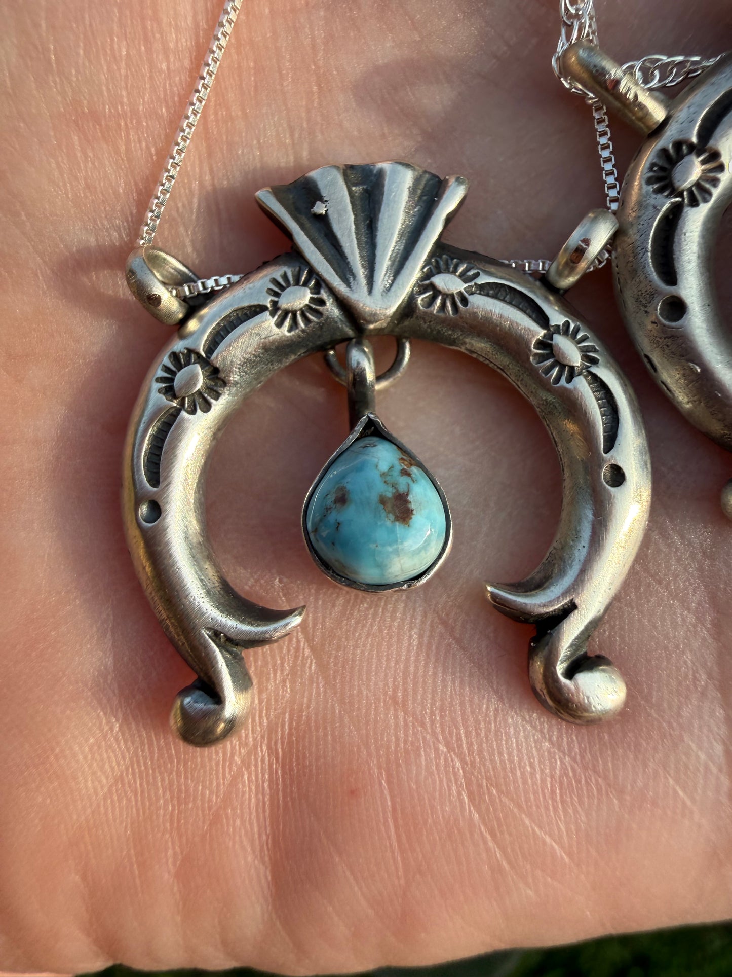 Navajo Golden Hills Turquoise Naja Sterling Silver Necklace