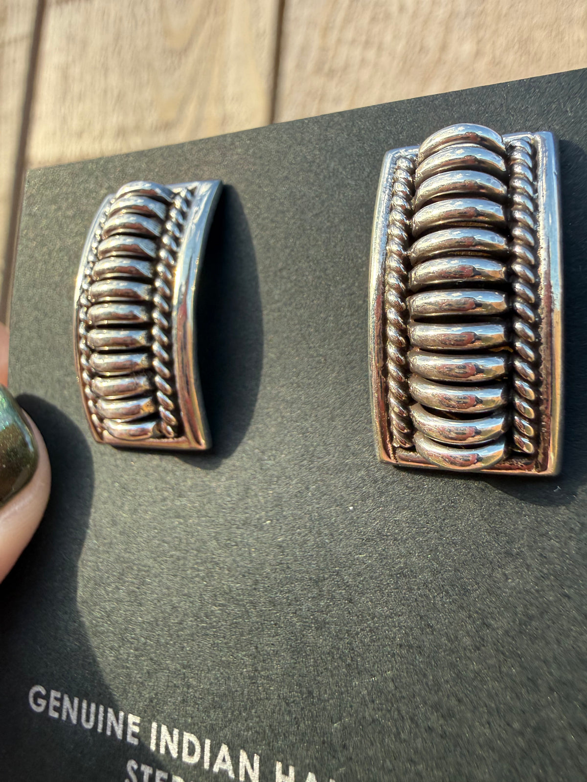 Navajo Full Sterling Silver Bar Earrings by Thomas Charley