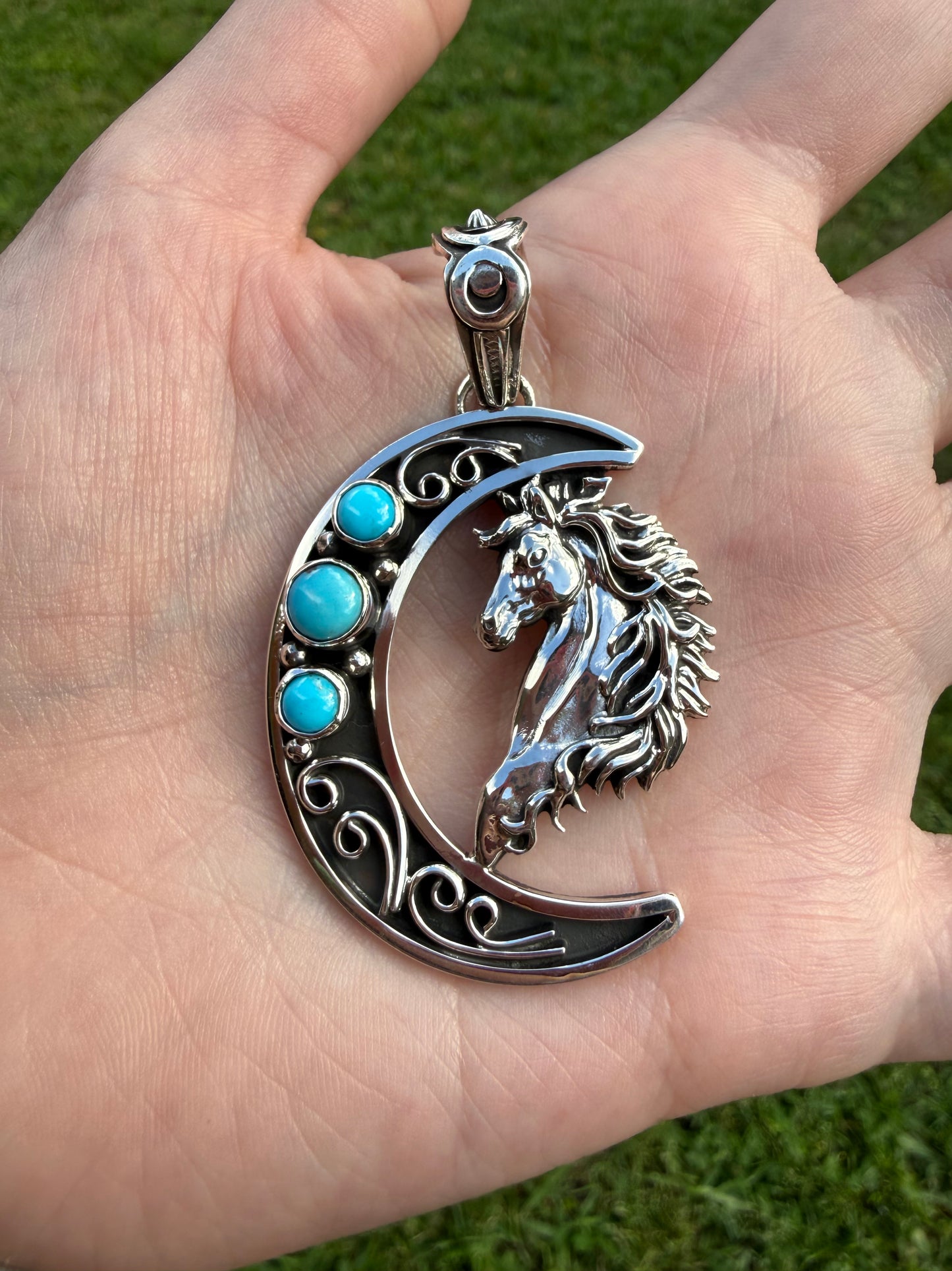 Navajo Horse and Moon Turquoise Pendant