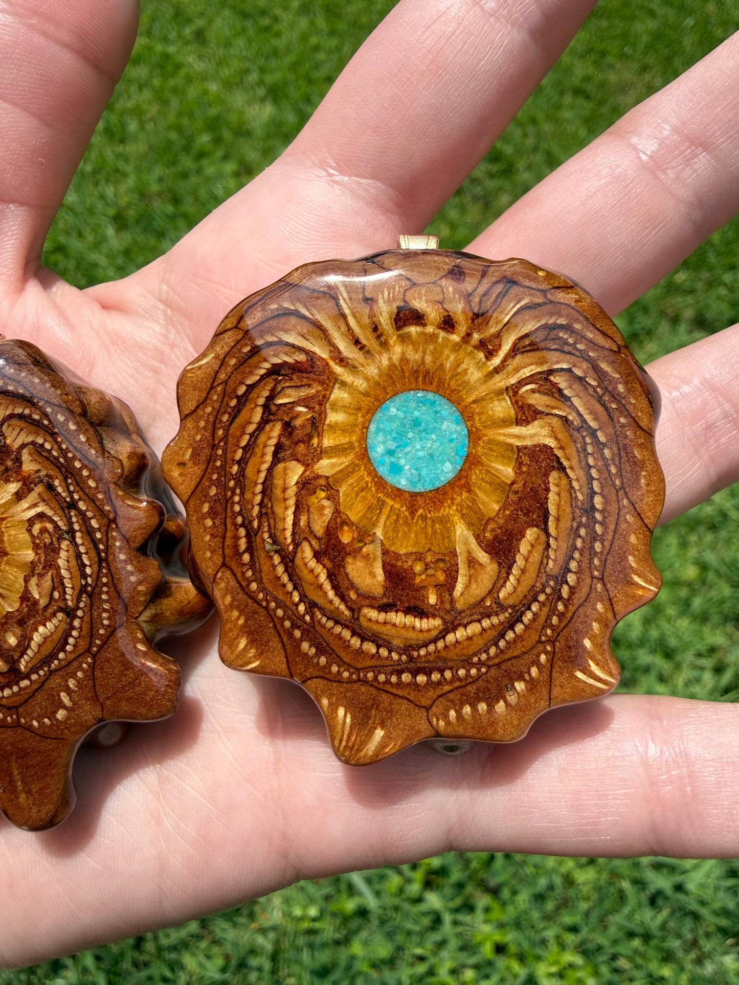Crushed Turquoise (Glows In The Dark) Pinecone Pendant Necklace