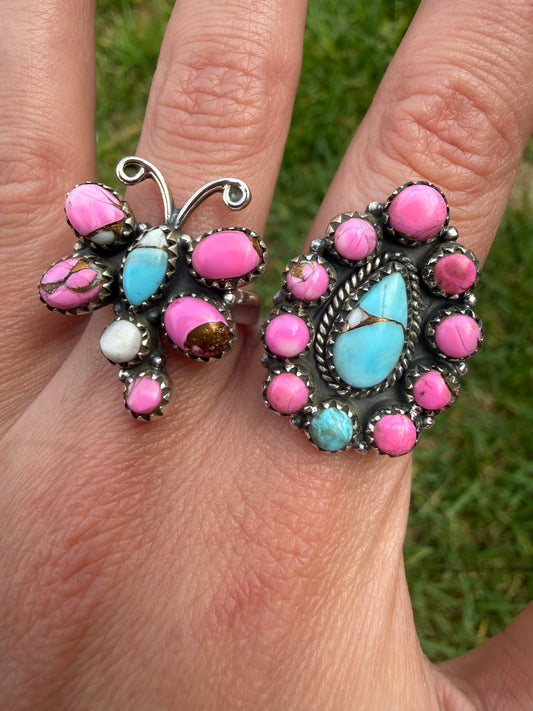 Cotton Candy Turquoise Cute Sterling Silver Cluster Ring