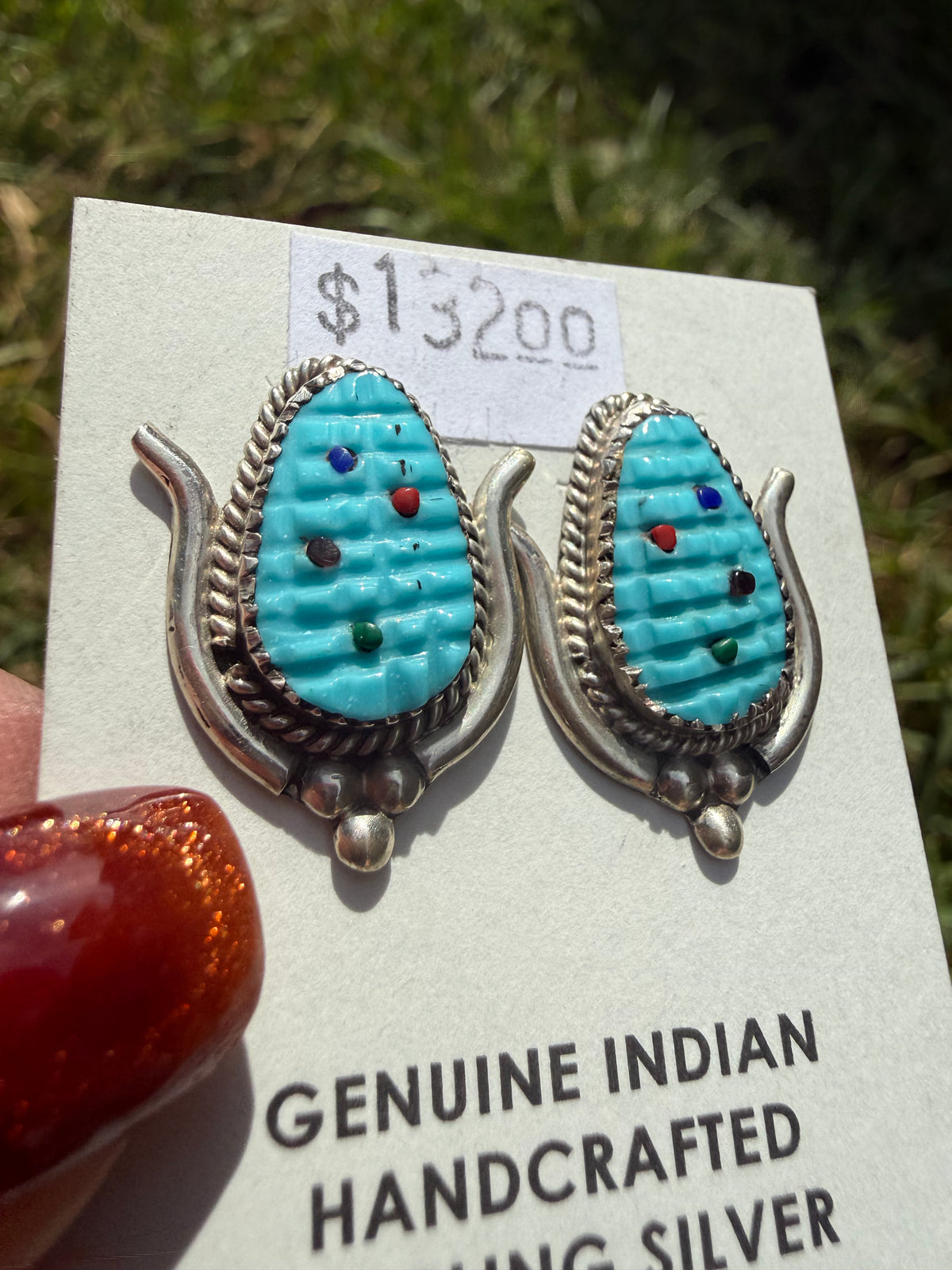 Zuni Turquoise Corn Sterling Silver Earrings