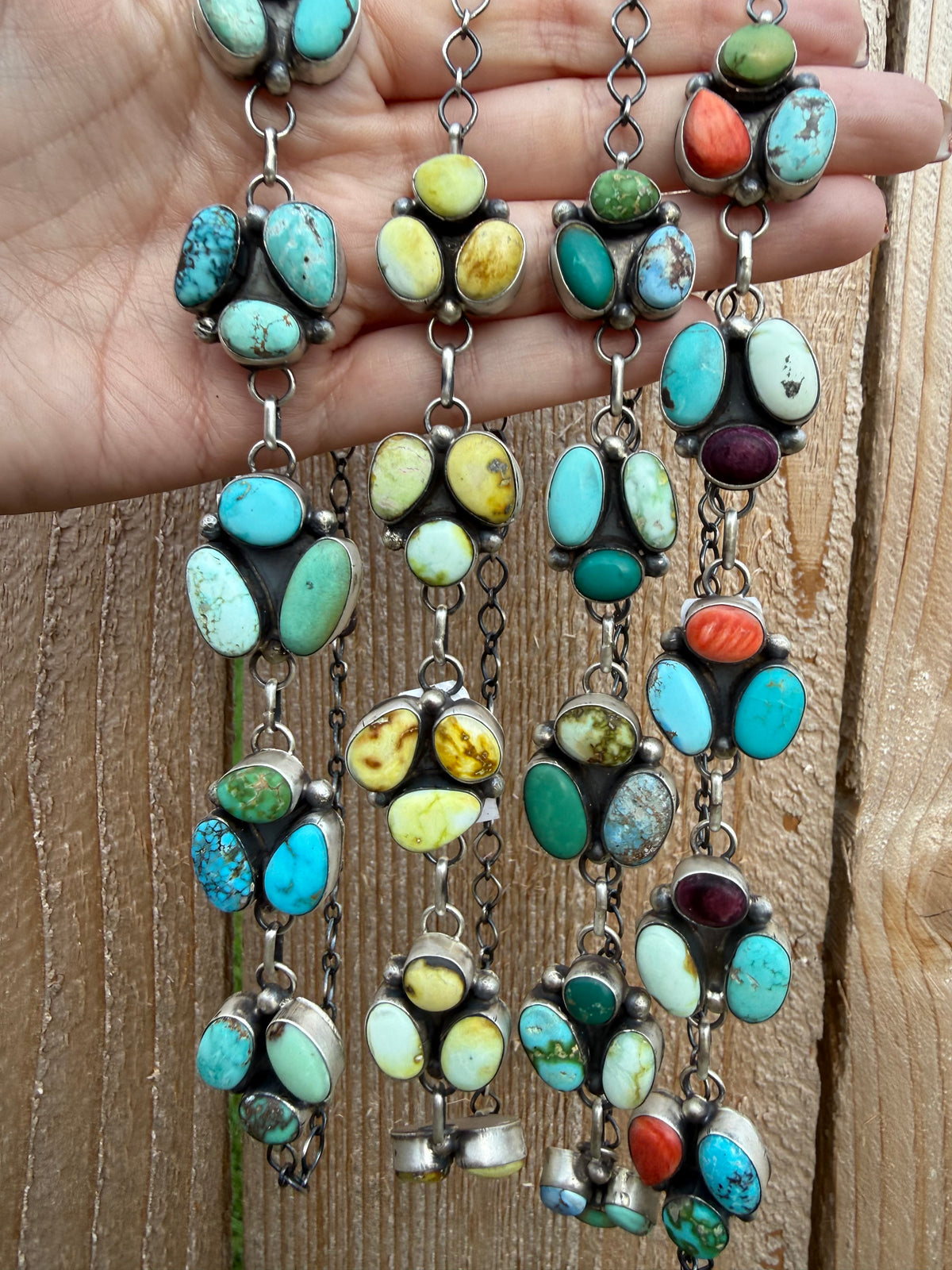 Navajo Turquoise Triple Cluster Choker Sterling Silver Necklace By John Skeets