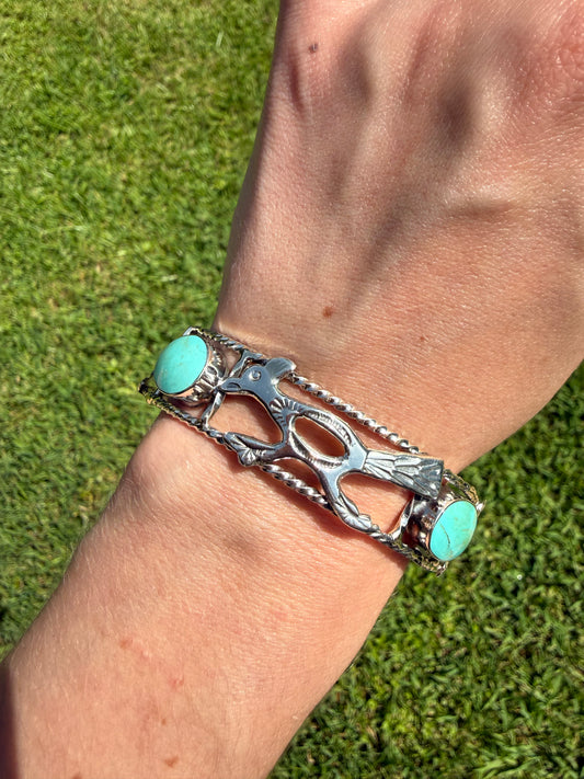 Navajo Roadrunner Sterling Silver Bangle Cuff Bracelet