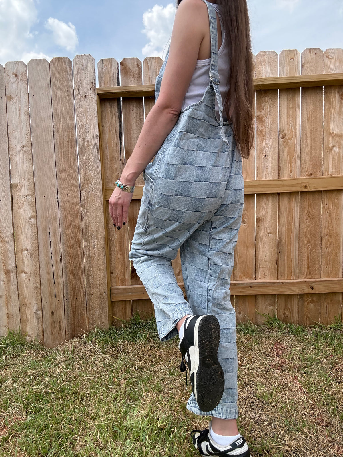 Thee Blue Brick Jumpsuit Denim Checkered Block Overall Jumpsuit