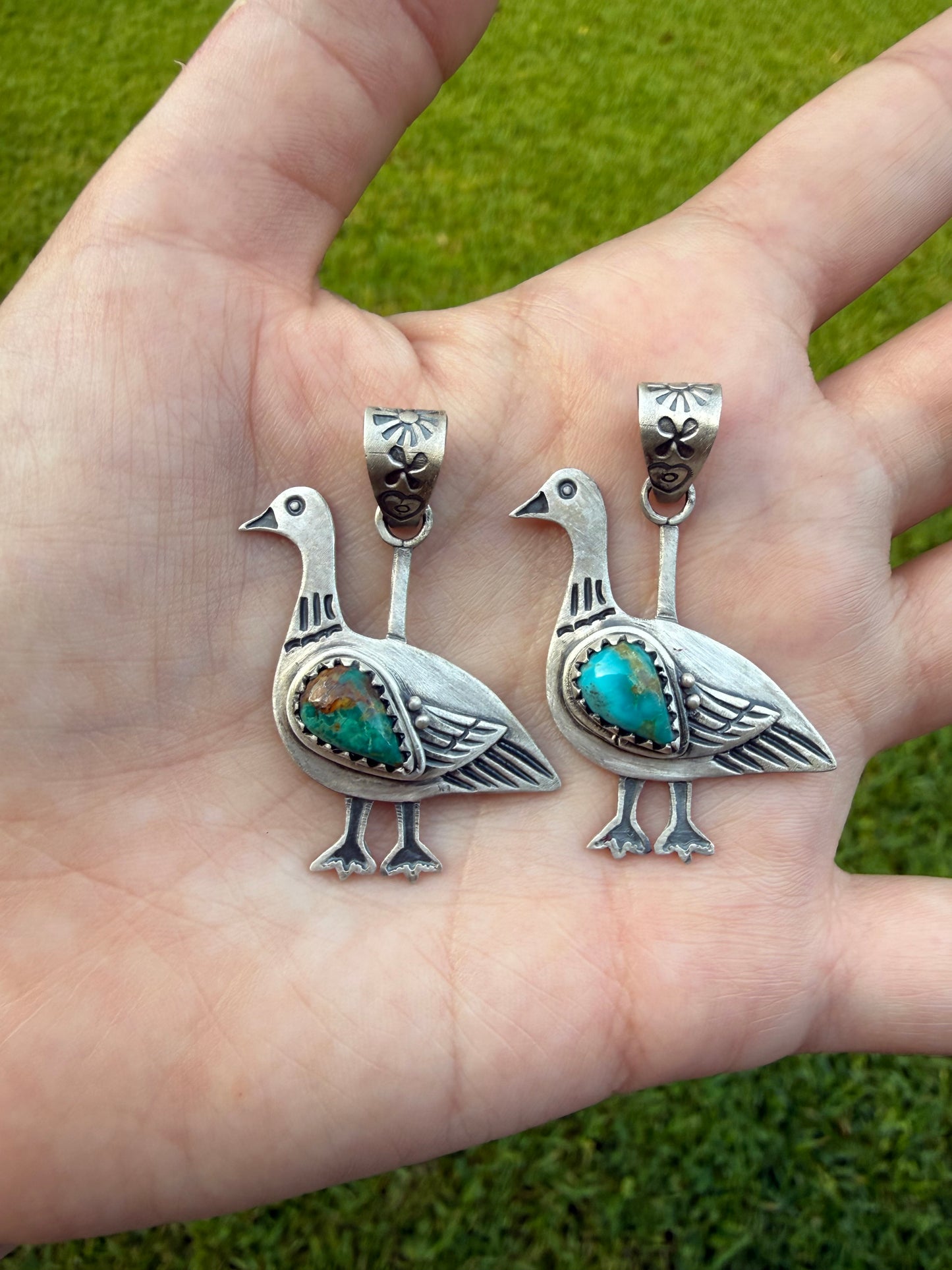 Silly Goose Turquoise Sterling Silver Handmade Pendant