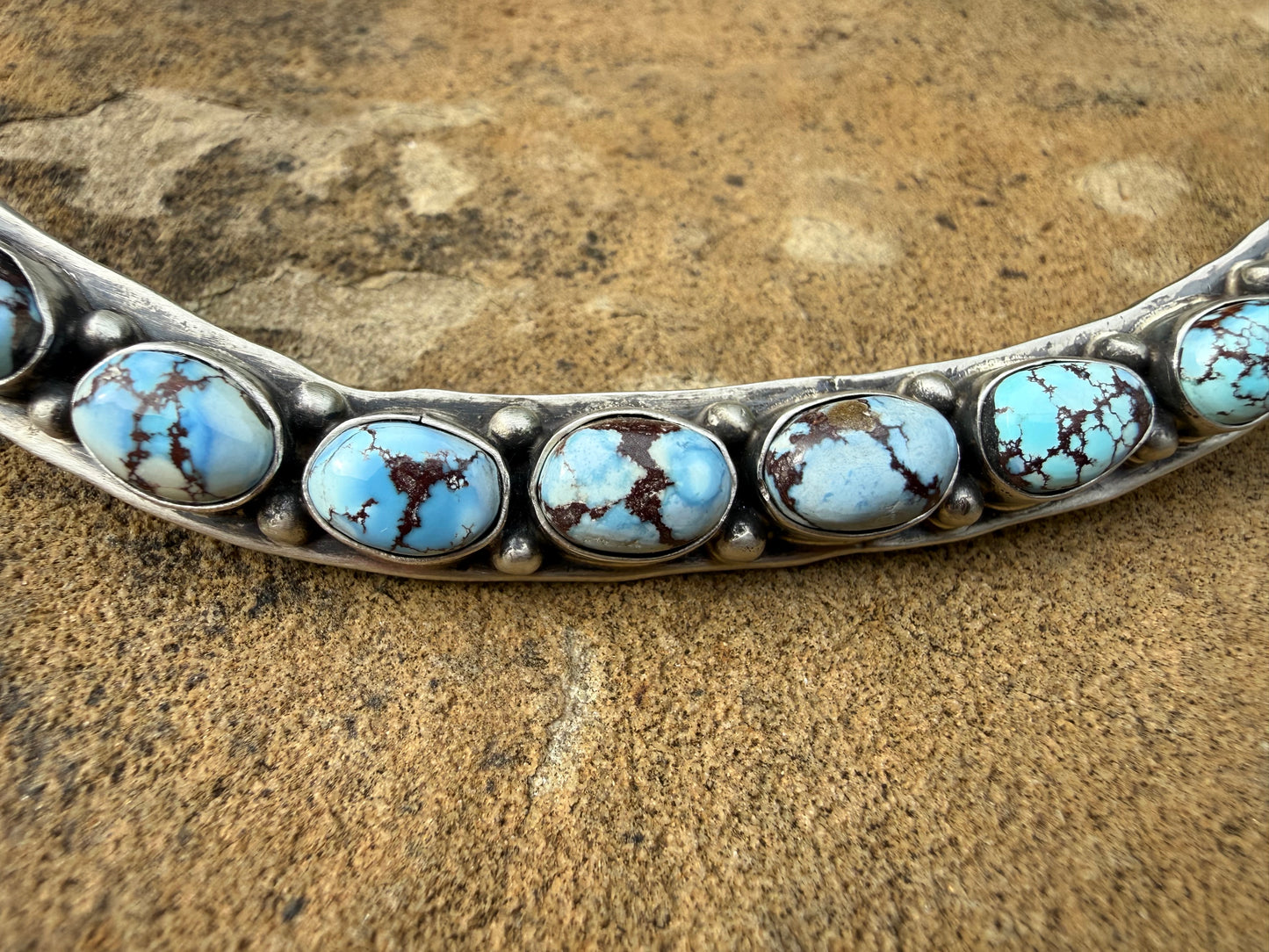 Native Golden Hills Turquoise Torque Sterling Silver Statement Choker by Charles Johnson
