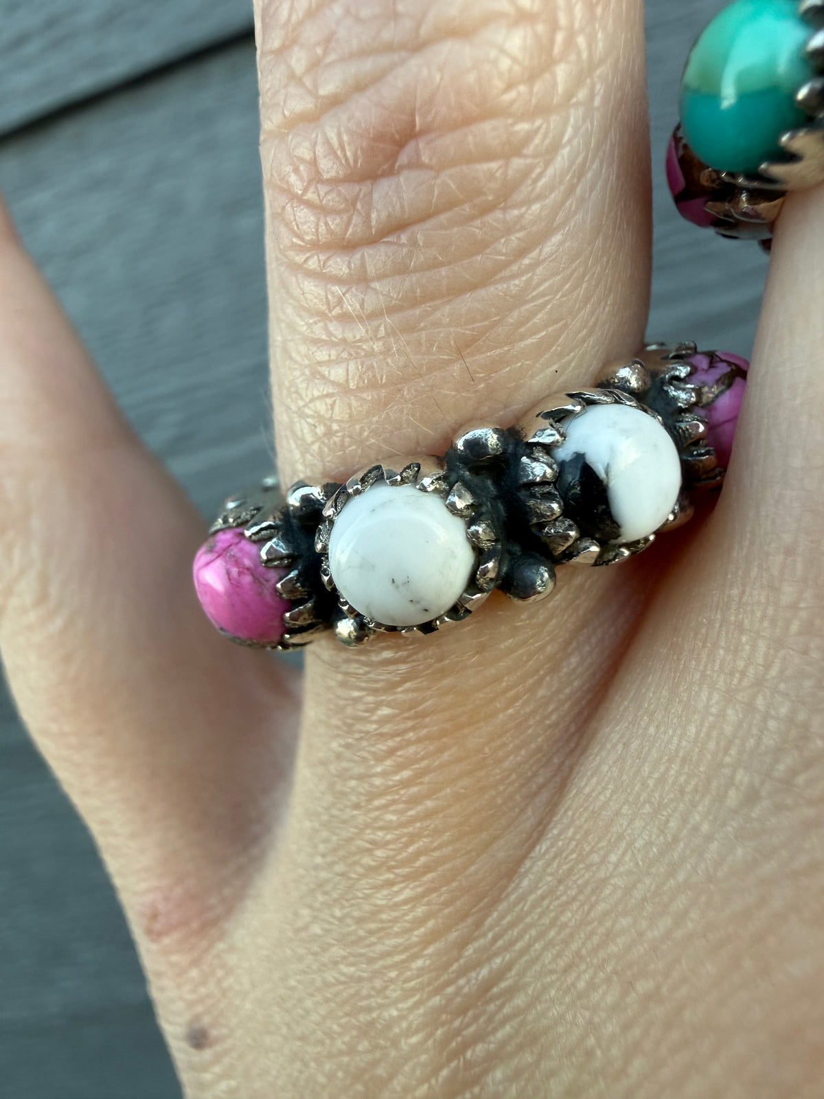 Cotton Candy Turquoise Infinity Sterling Silver Ring - Size 8